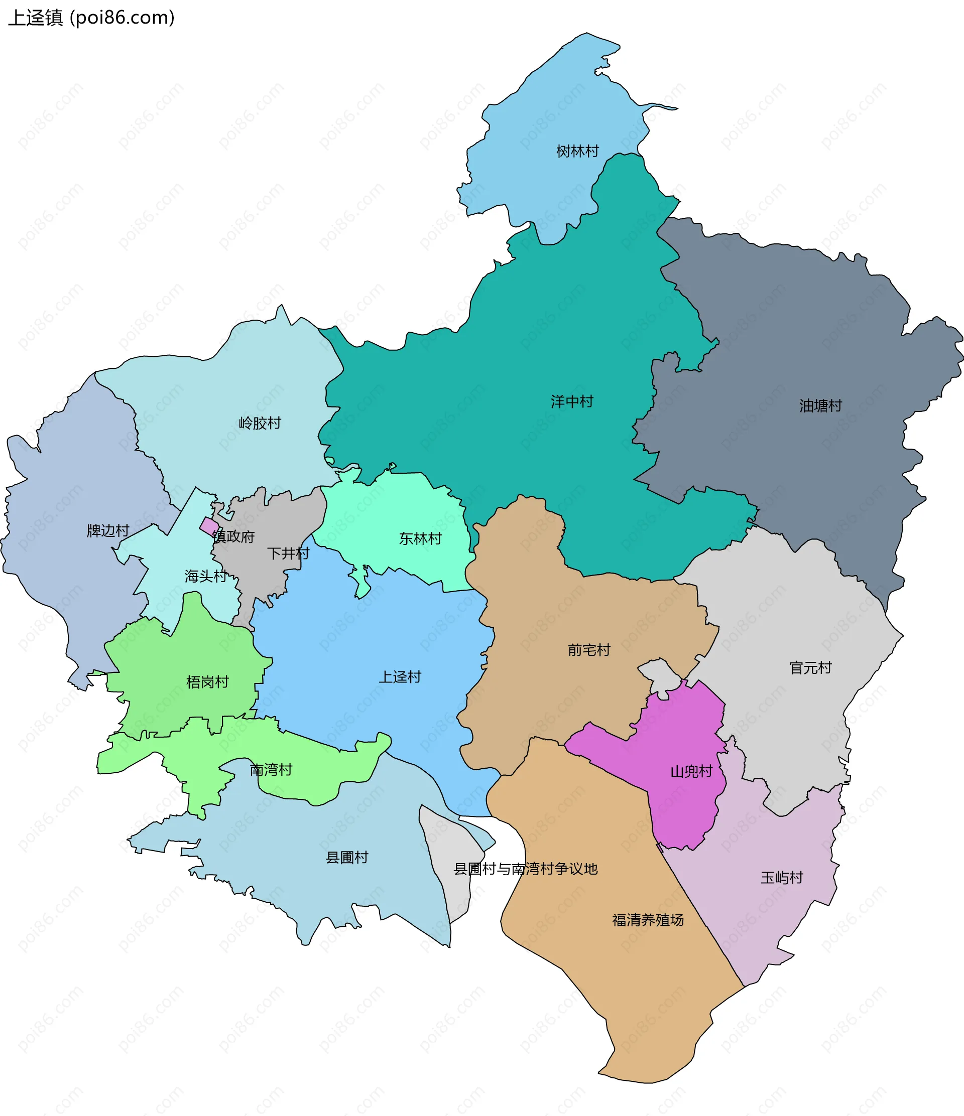 上迳镇边界地图(五级行政区划)