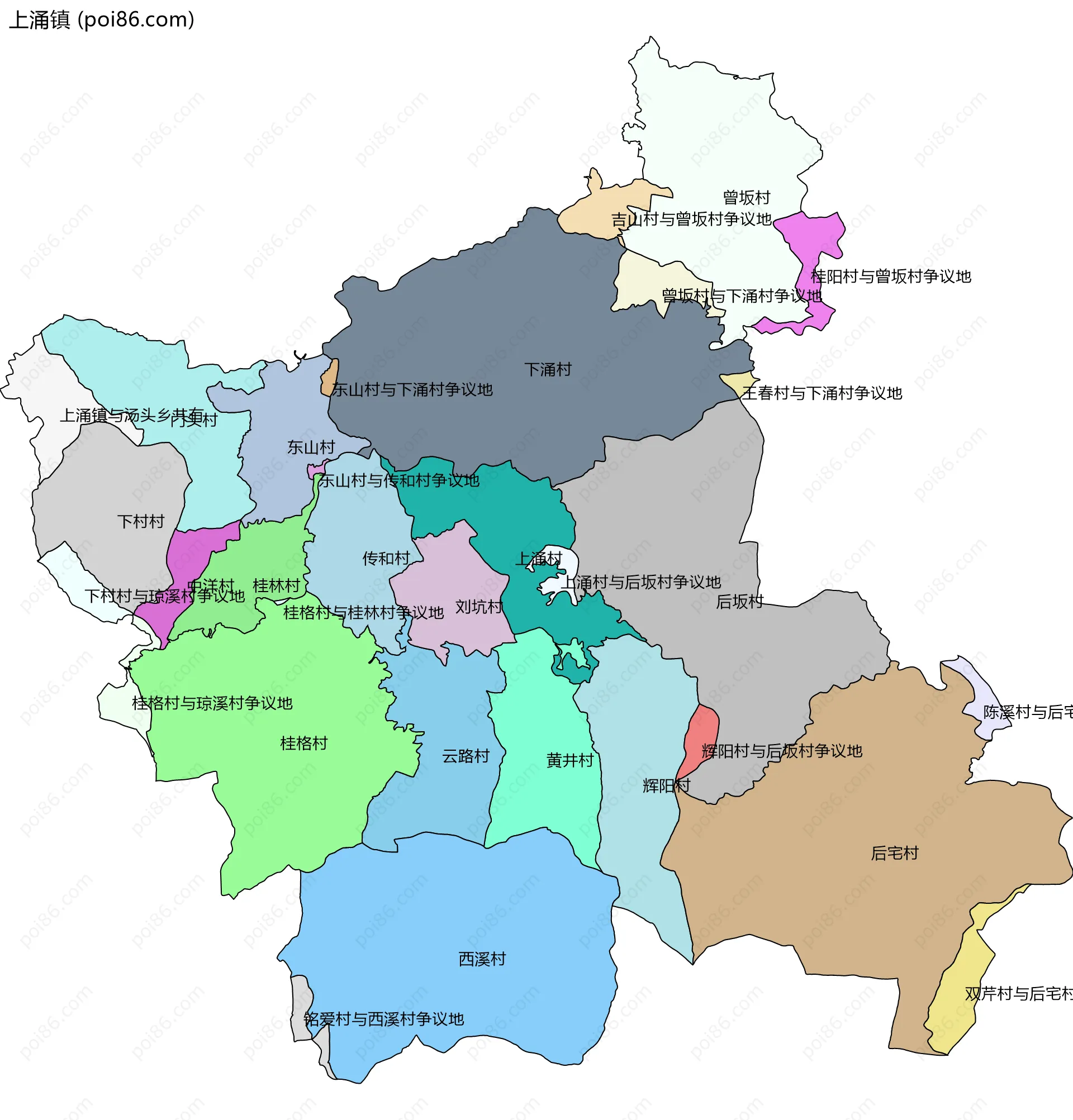 上涌镇边界地图(五级行政区划)