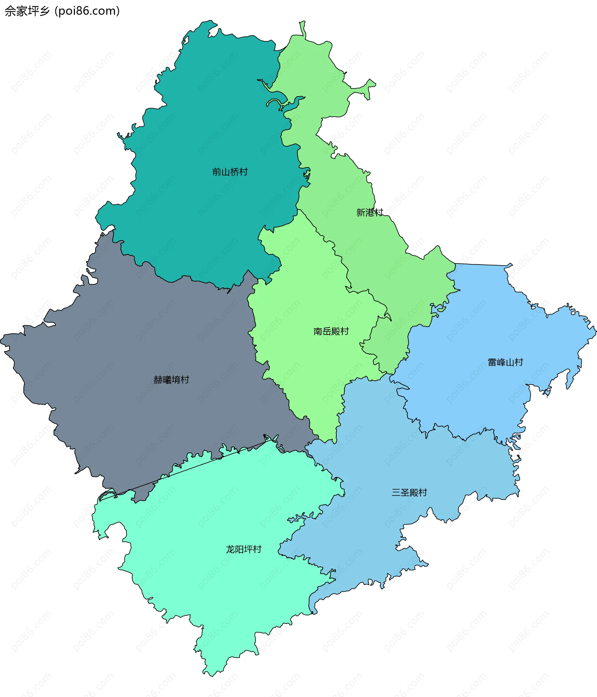 佘家坪乡边界地图(五级行政区划)