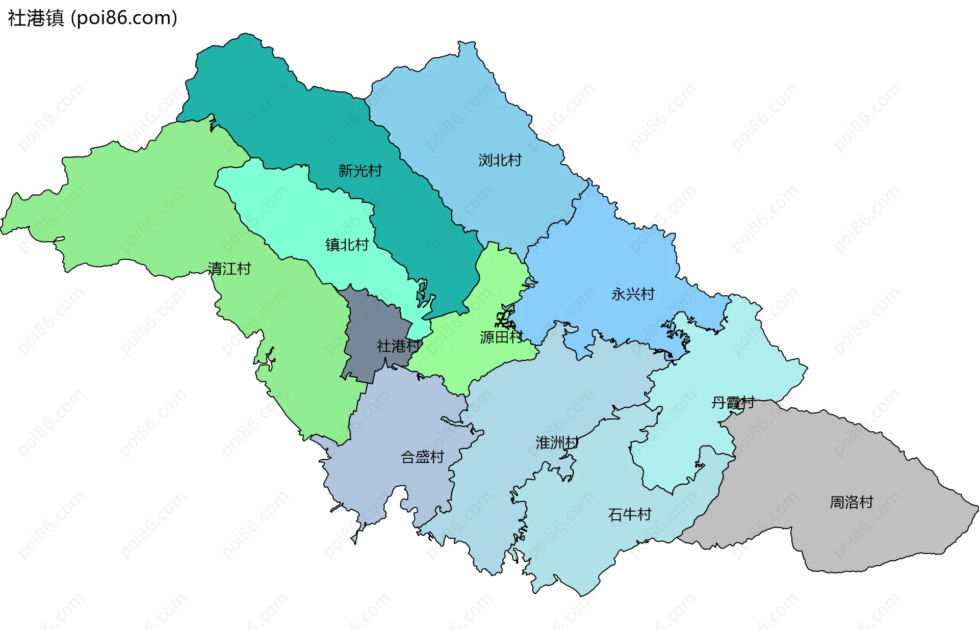 社港镇边界地图(五级行政区划)