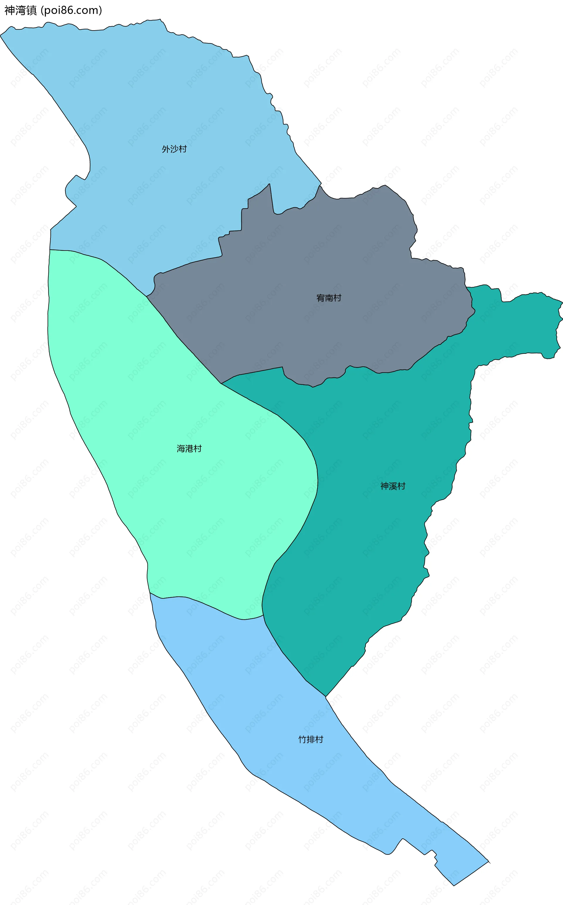 神湾镇边界地图(五级行政区划)