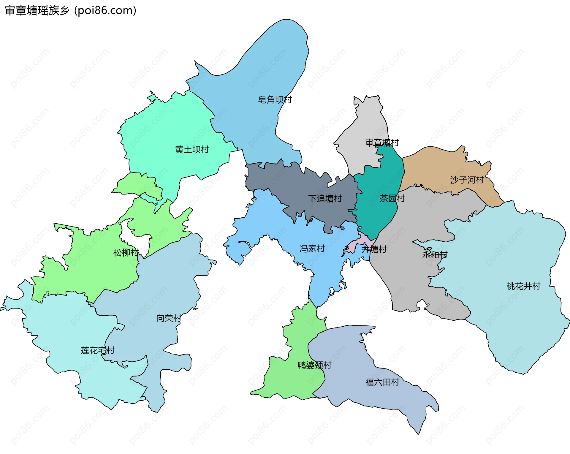 审章塘瑶族乡边界地图(五级行政区划)