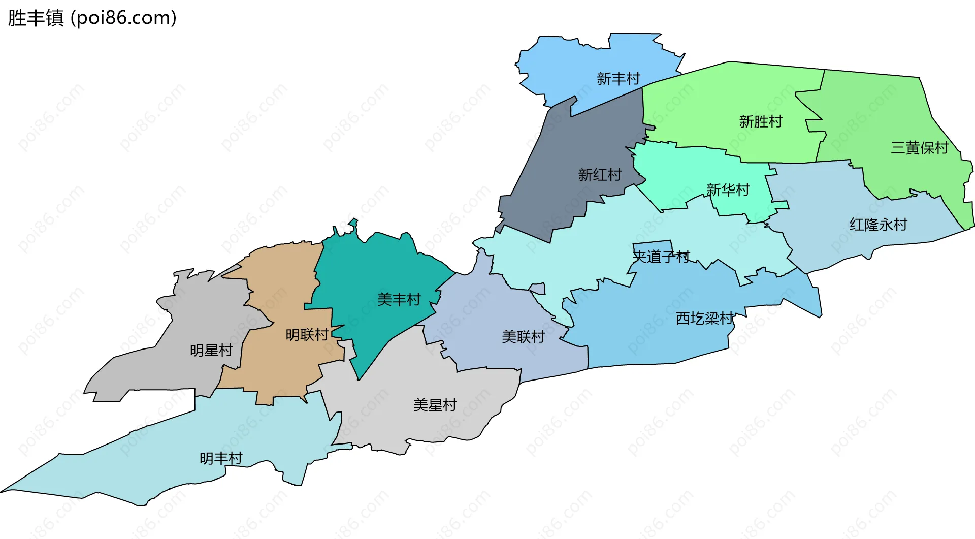 胜丰镇边界地图(五级行政区划)