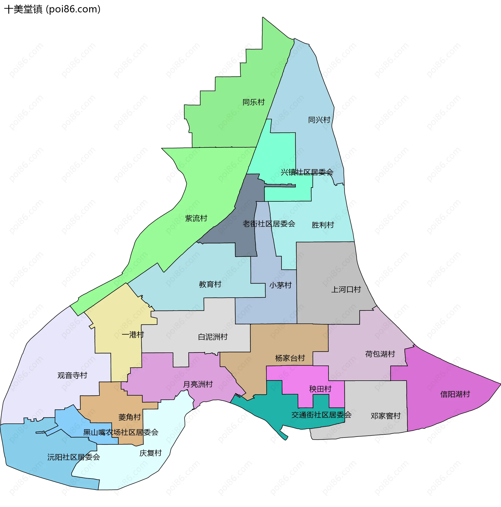十美堂镇边界地图(五级行政区划)