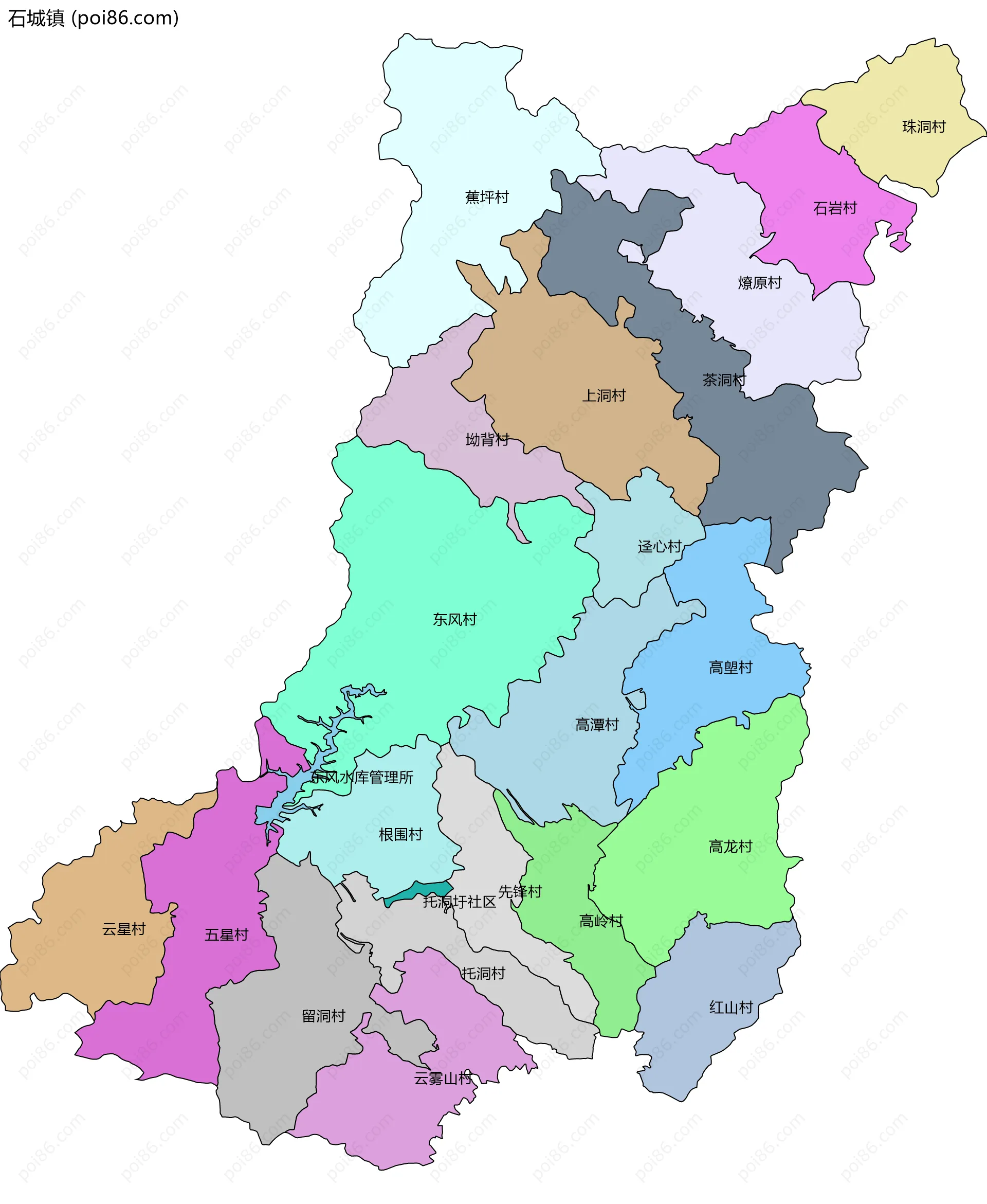 石城镇边界地图(五级行政区划)