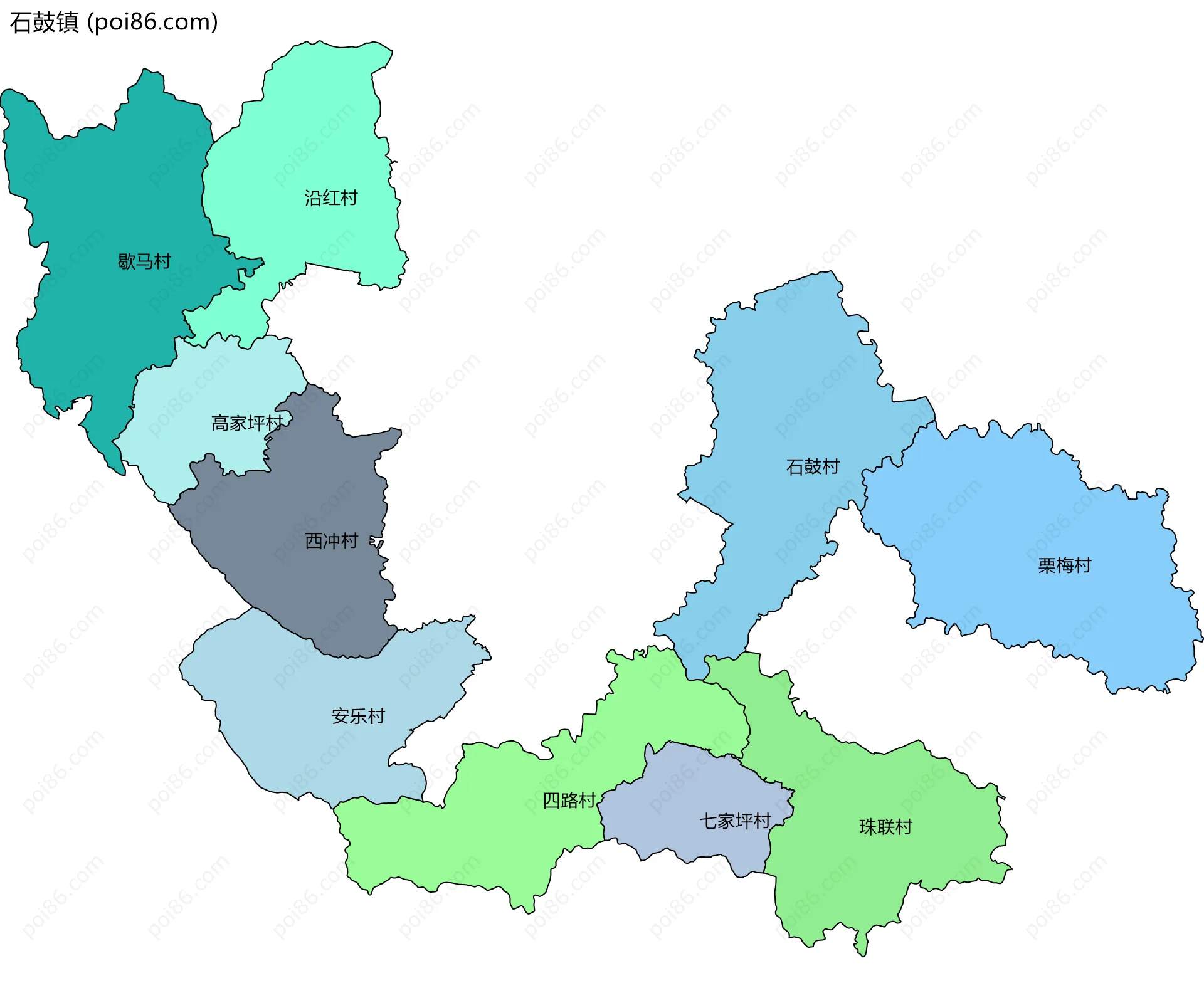 石鼓镇边界地图(五级行政区划)