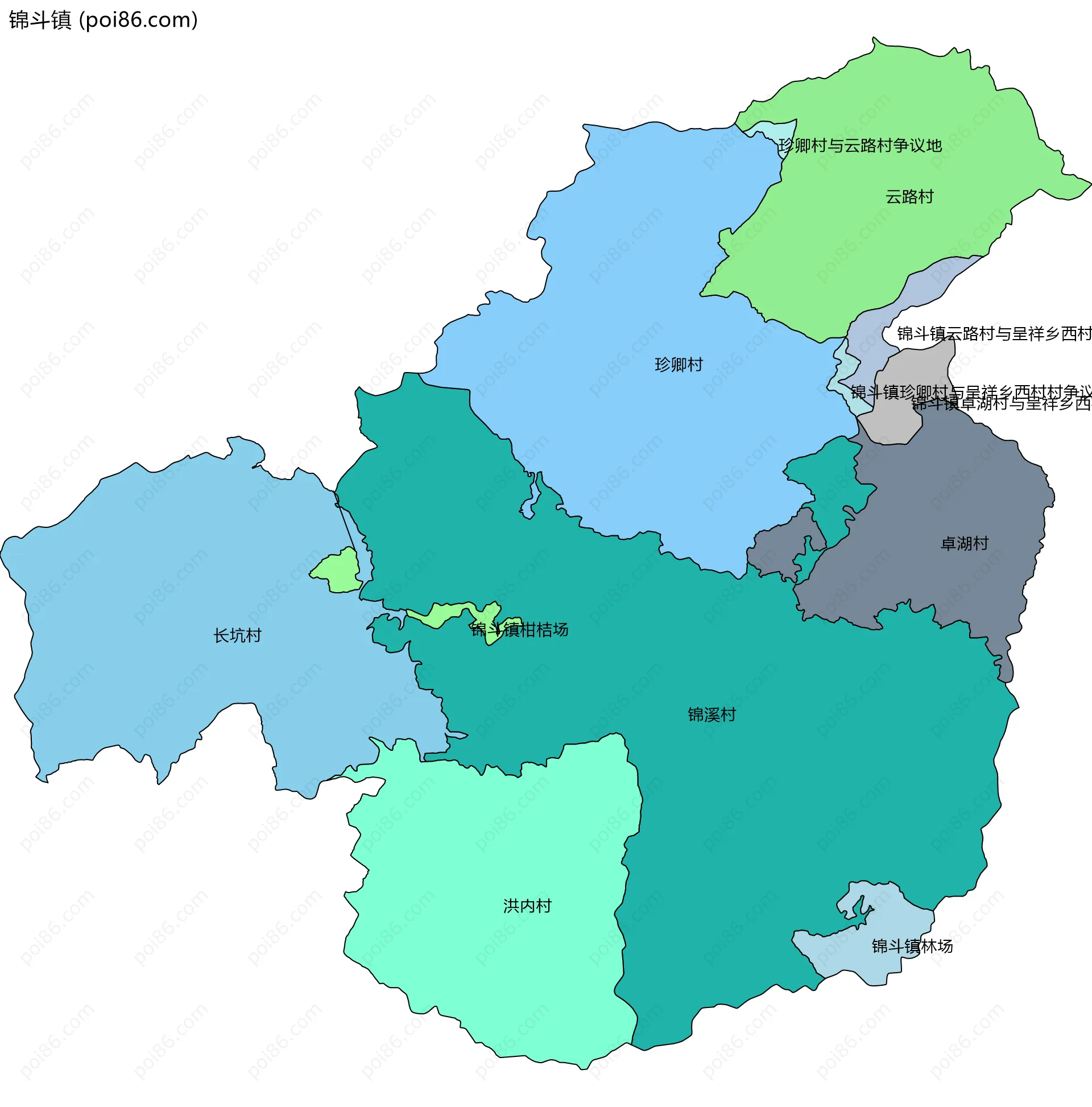 锦斗镇边界地图(五级行政区划)