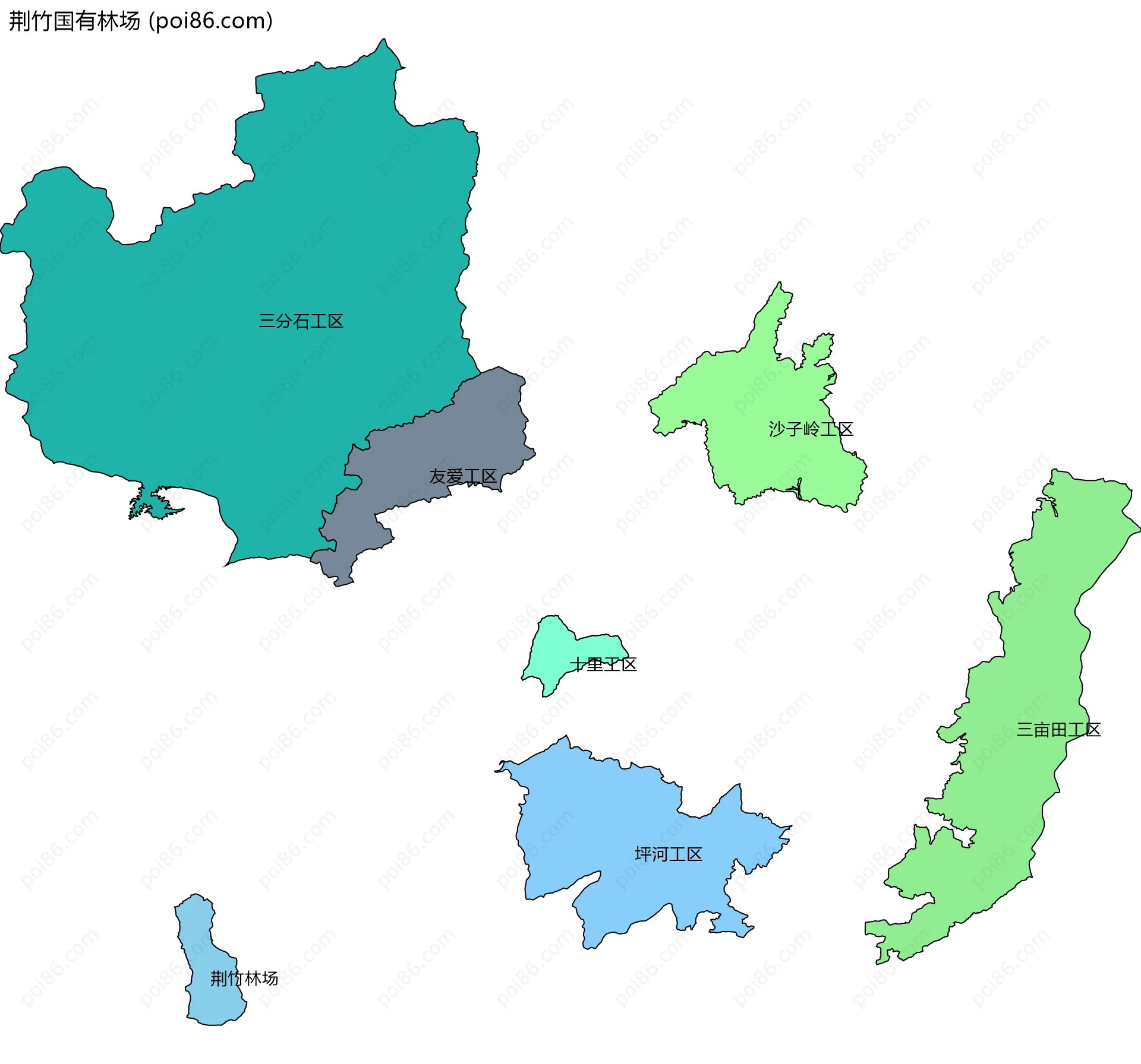 荆竹国有林场边界地图(五级行政区划)