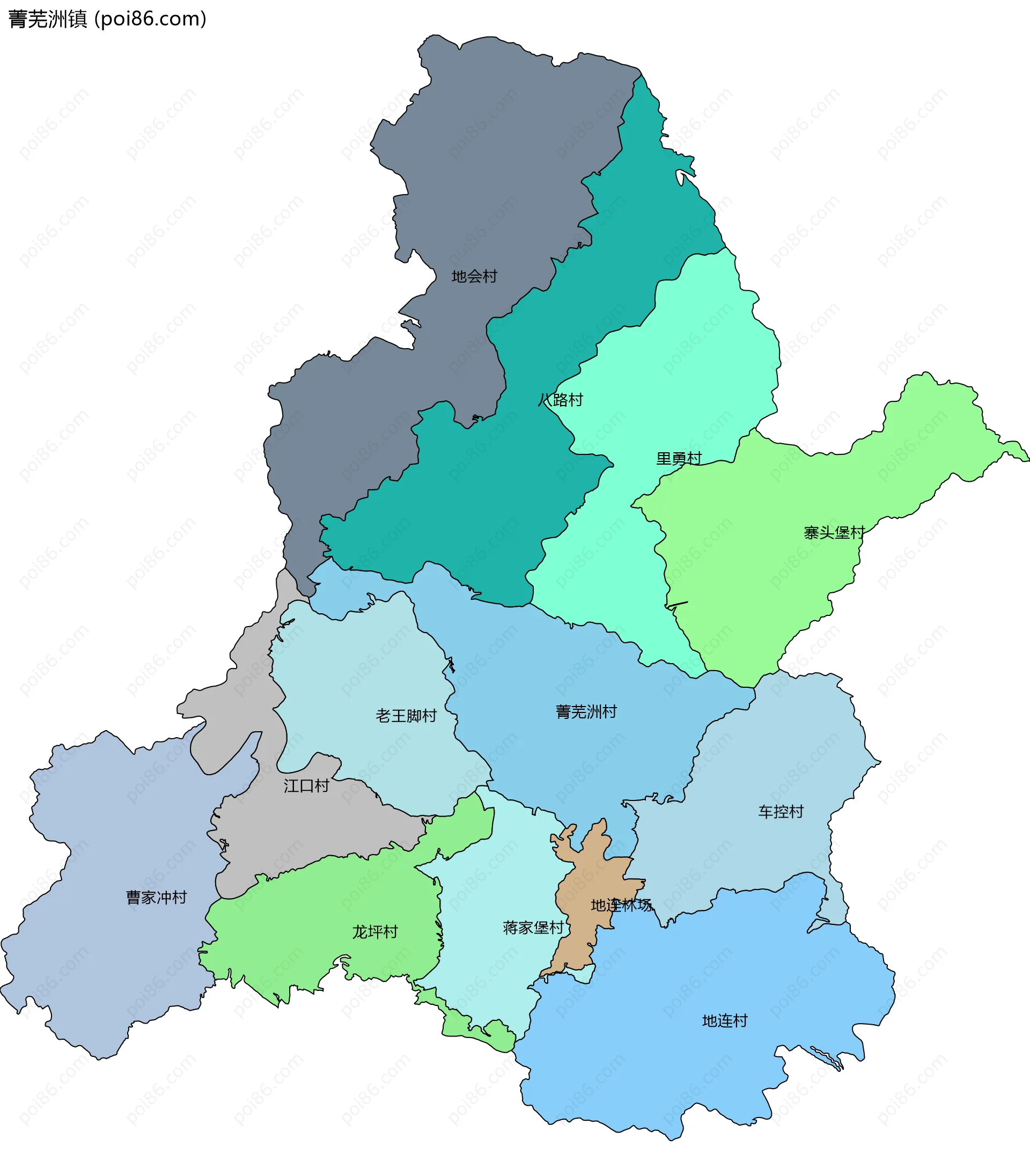 菁芜洲镇边界地图(五级行政区划)
