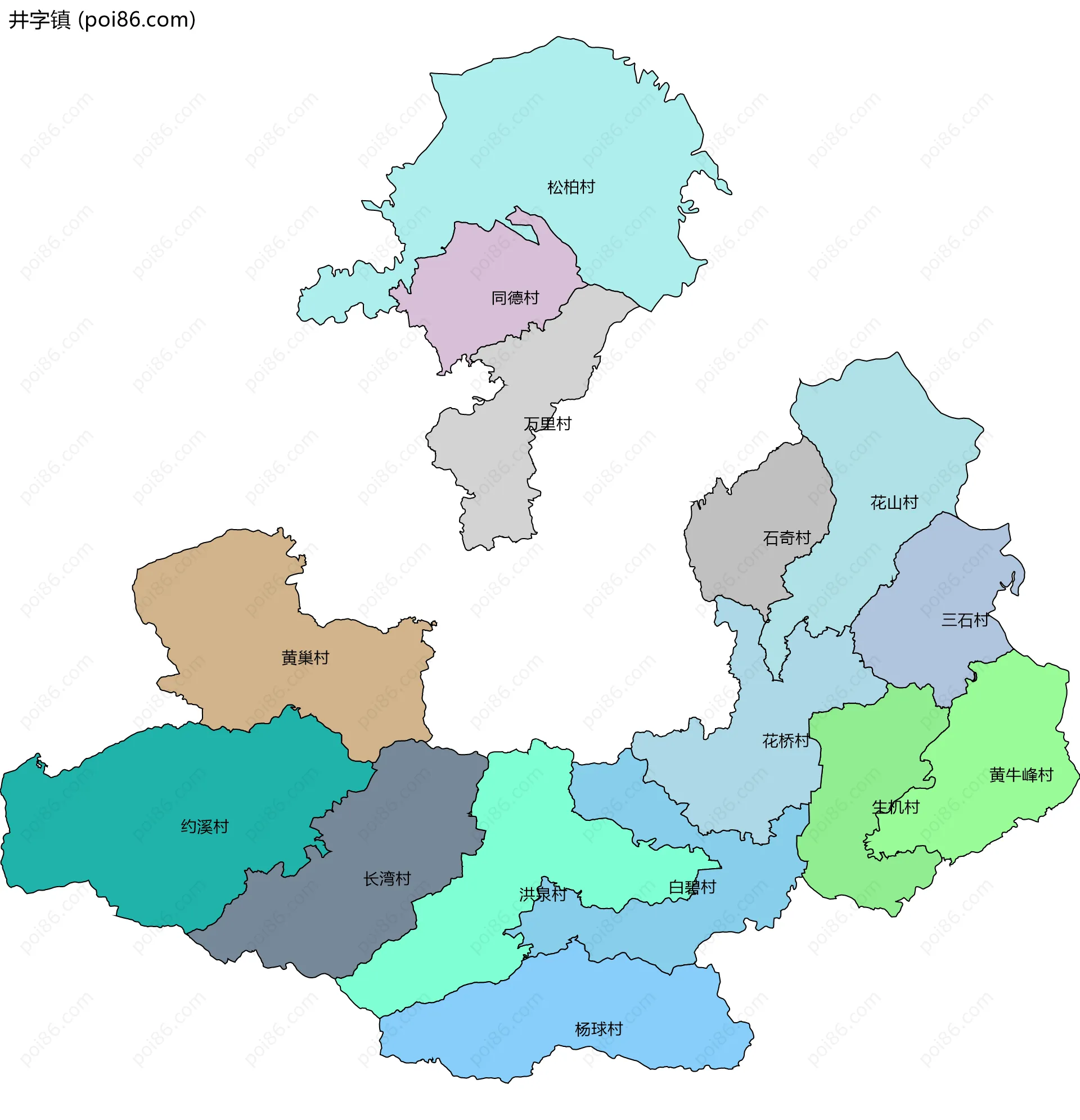 井字镇边界地图(五级行政区划)