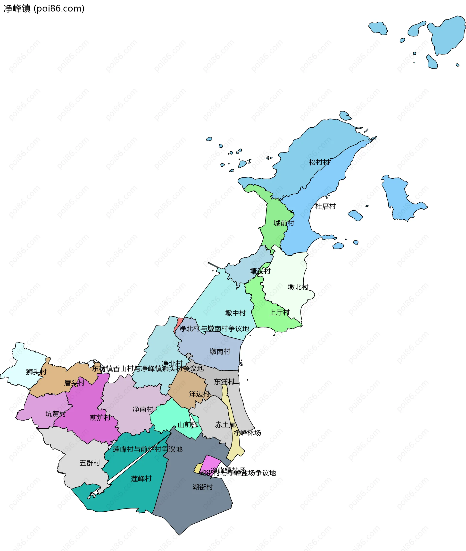 净峰镇边界地图(五级行政区划)