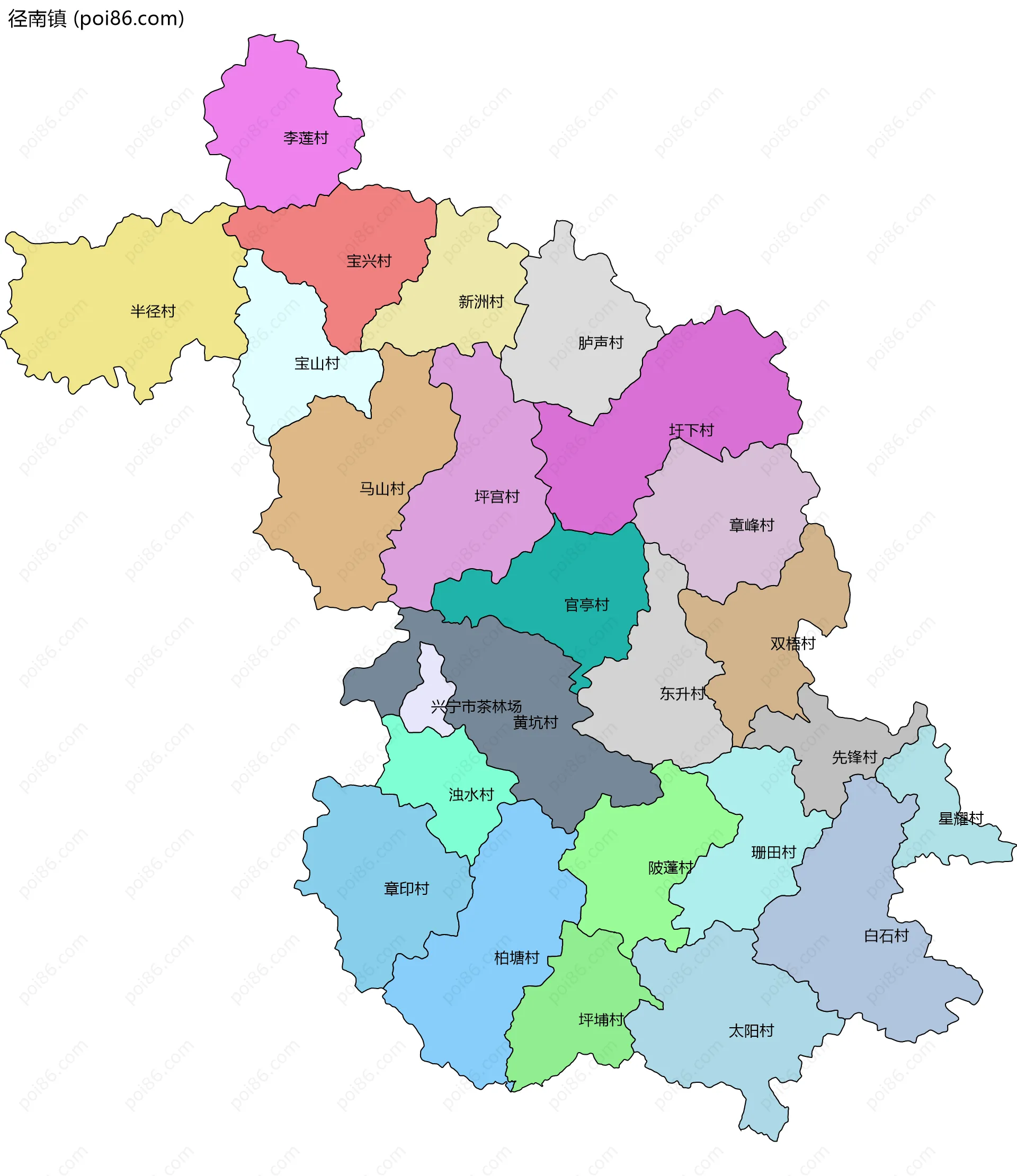 径南镇边界地图(五级行政区划)