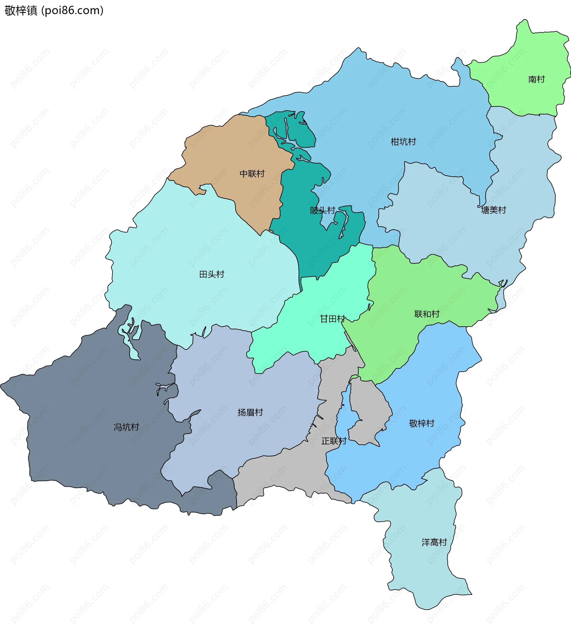 敬梓镇边界地图(五级行政区划)