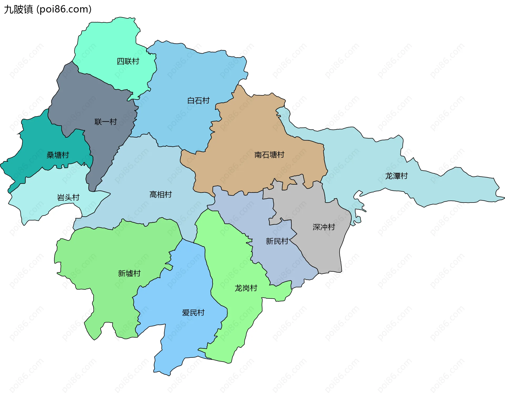 九陂镇边界地图(五级行政区划)
