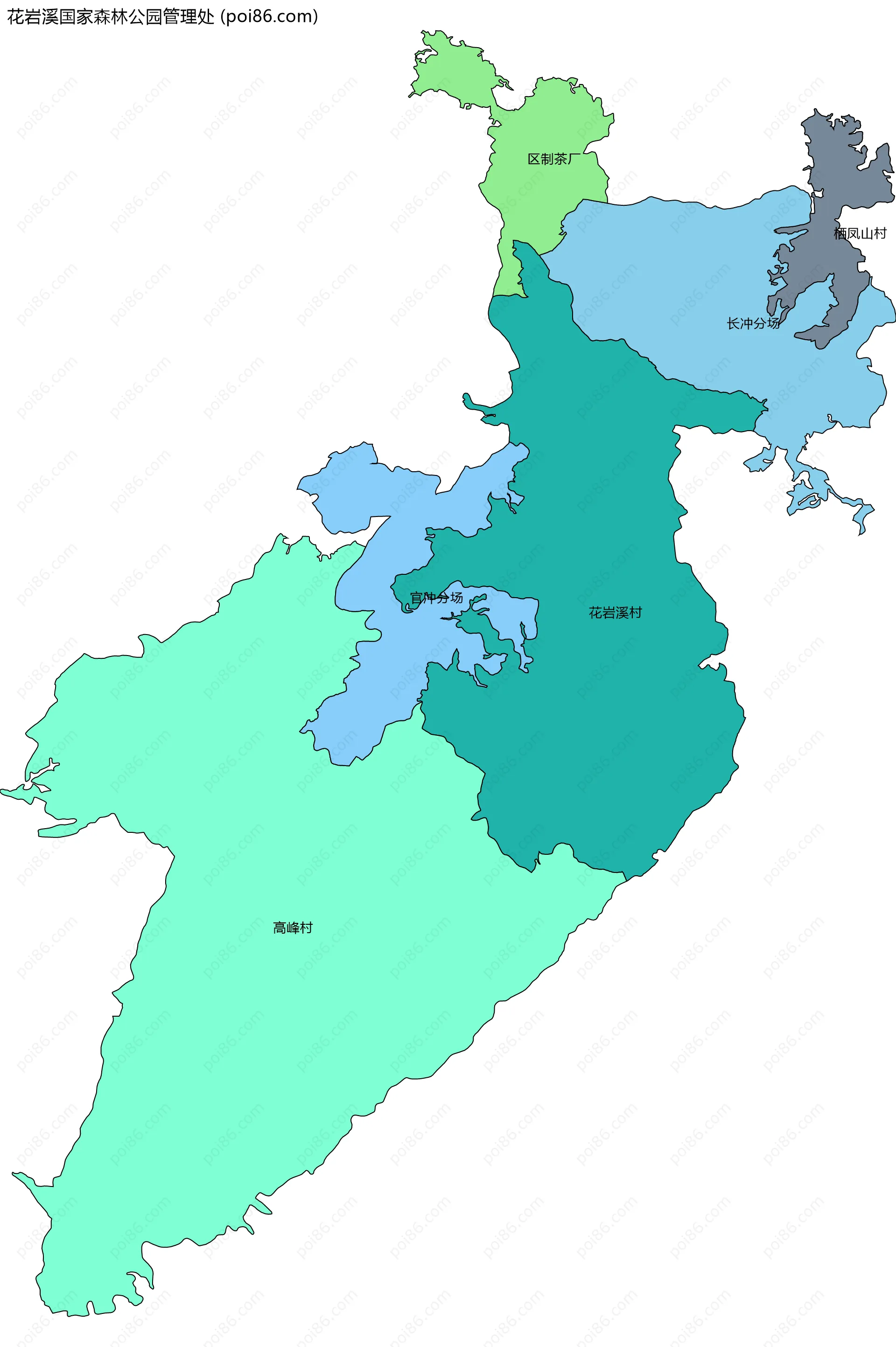 花岩溪国家森林公园管理处边界地图(五级行政区划)