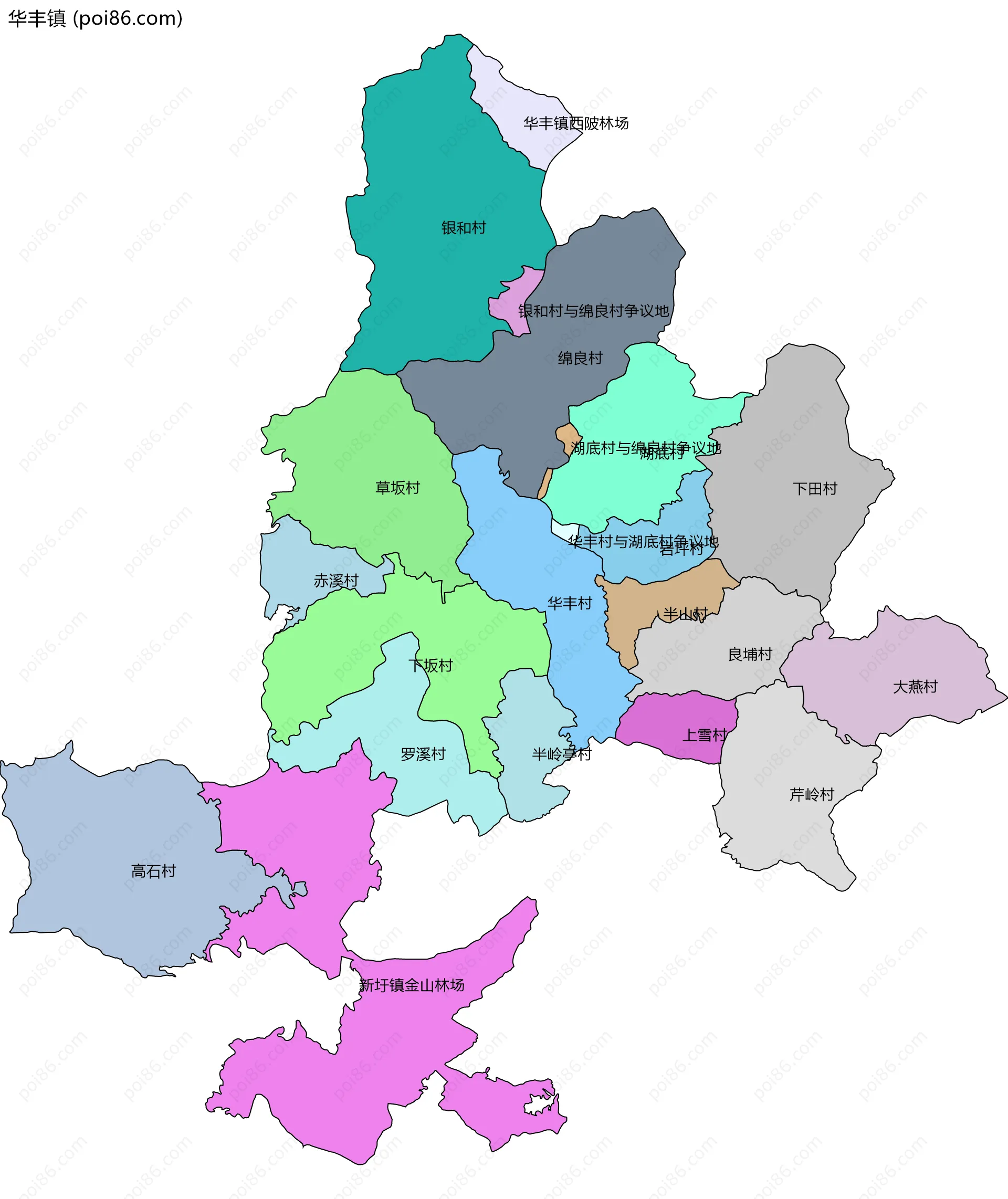 华丰镇边界地图(五级行政区划)