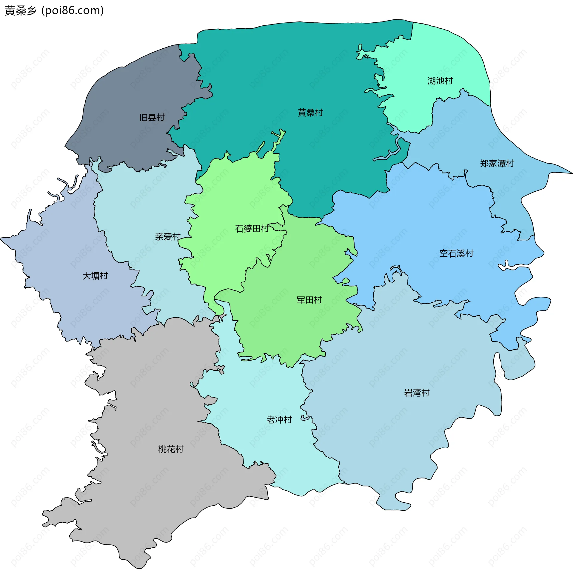 黄桑乡边界地图(五级行政区划)