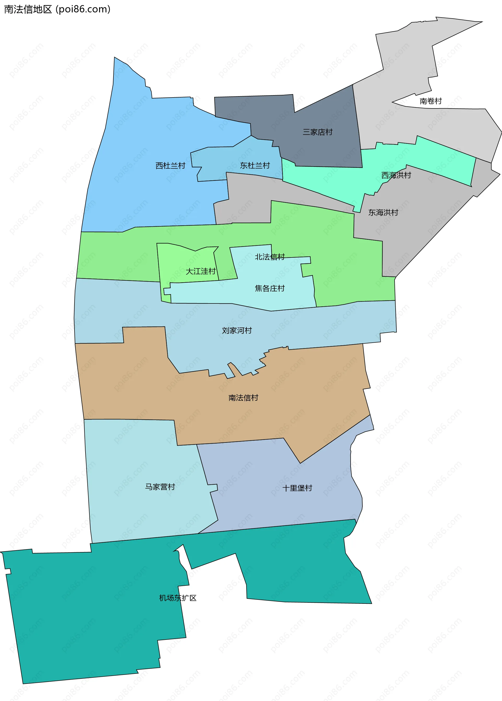 南法信地区边界地图(五级行政区划)