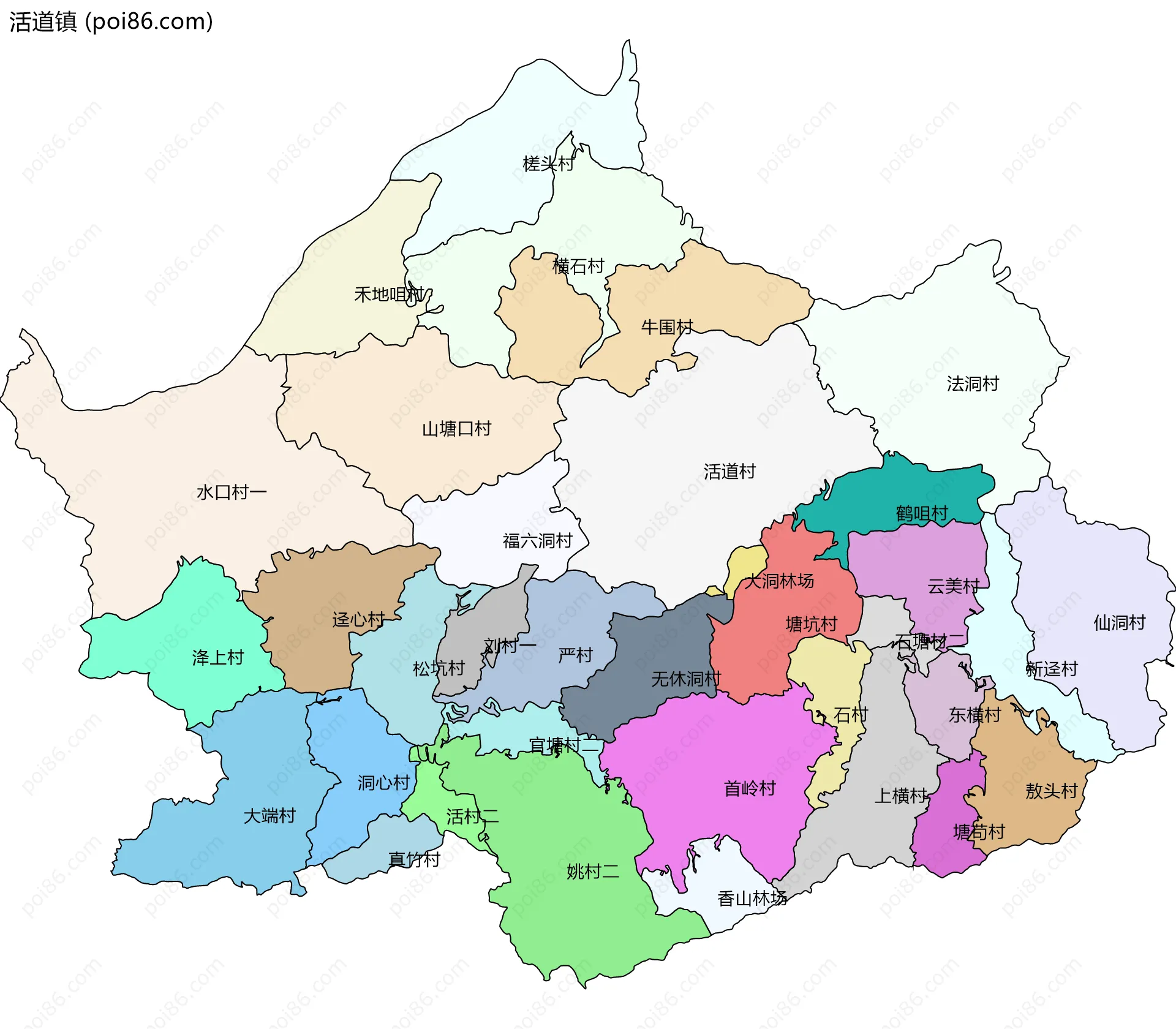 活道镇边界地图(五级行政区划)
