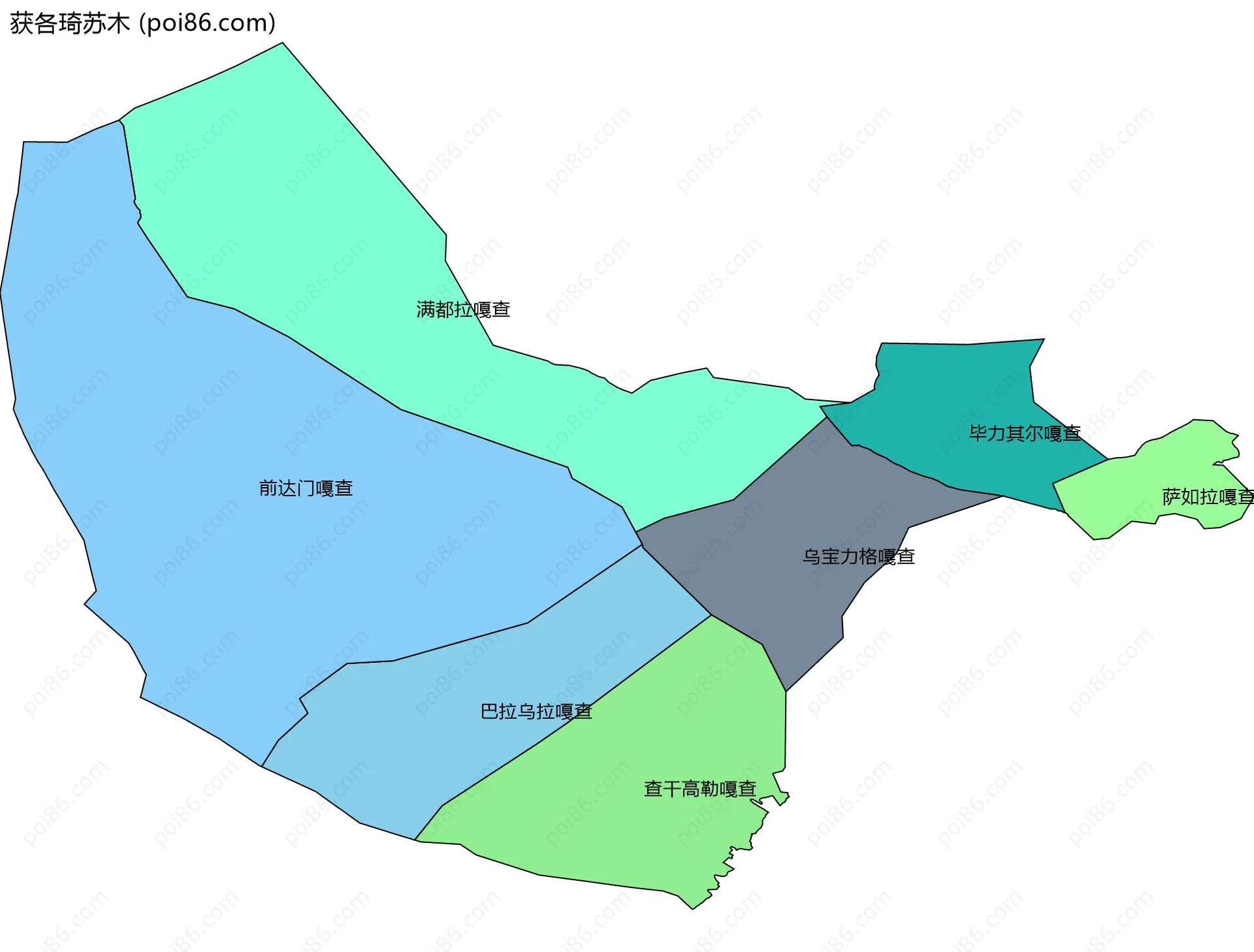 获各琦苏木边界地图(五级行政区划)