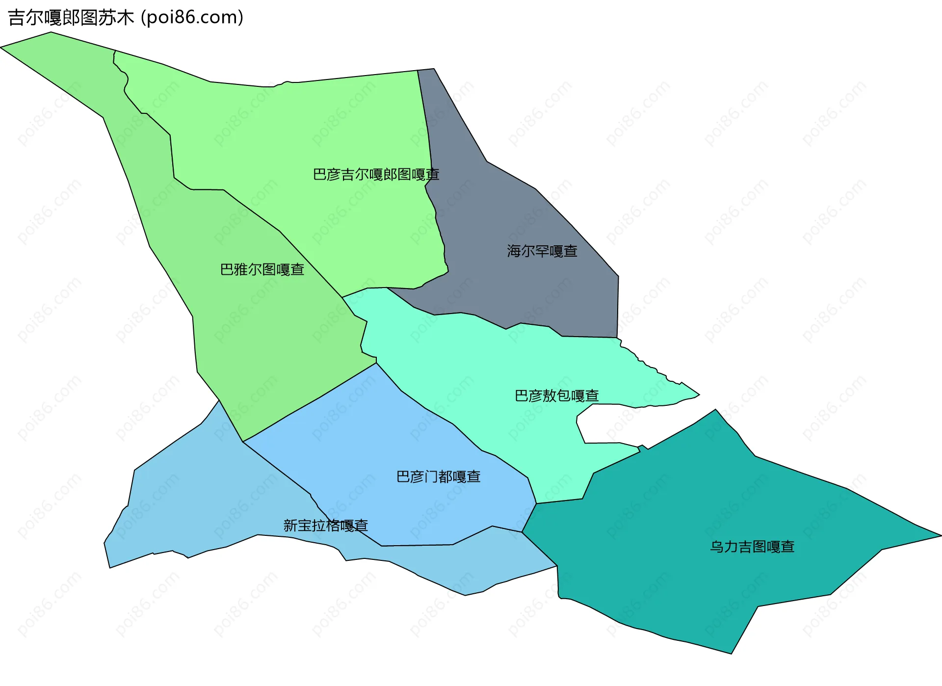 吉尔嘎郎图苏木边界地图(五级行政区划)