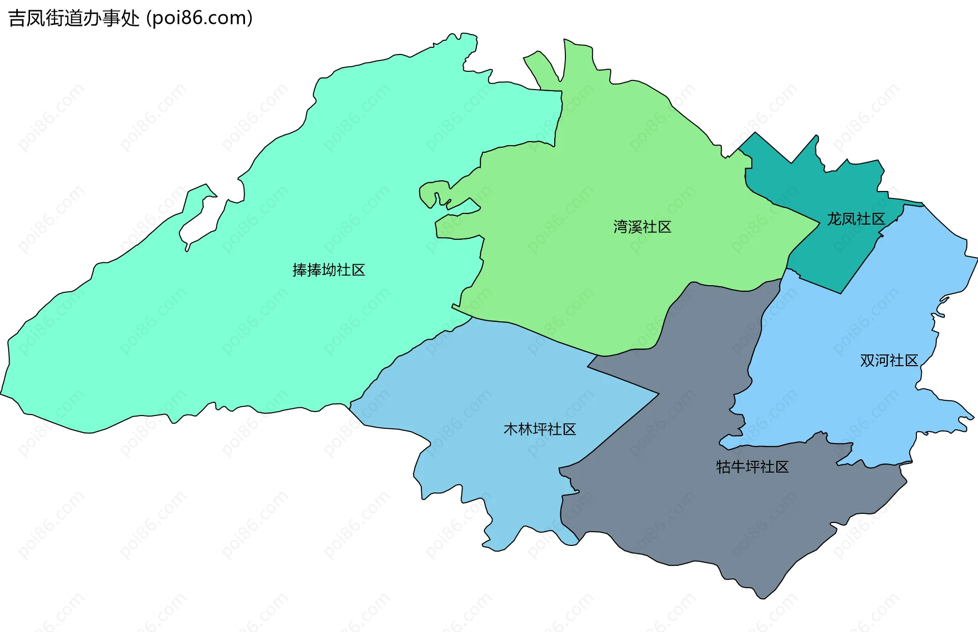 吉凤街道办事处边界地图(五级行政区划)
