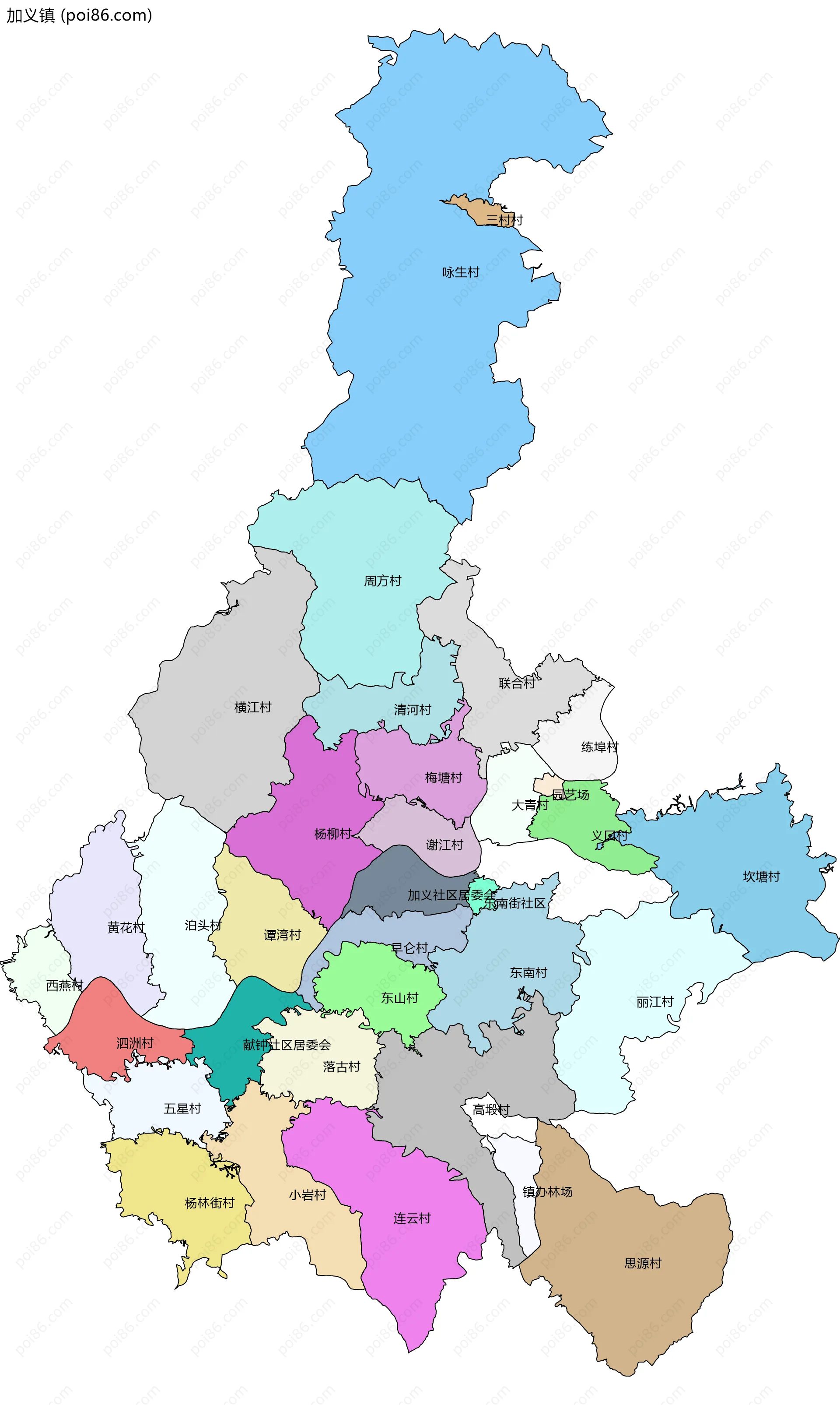 加义镇边界地图(五级行政区划)