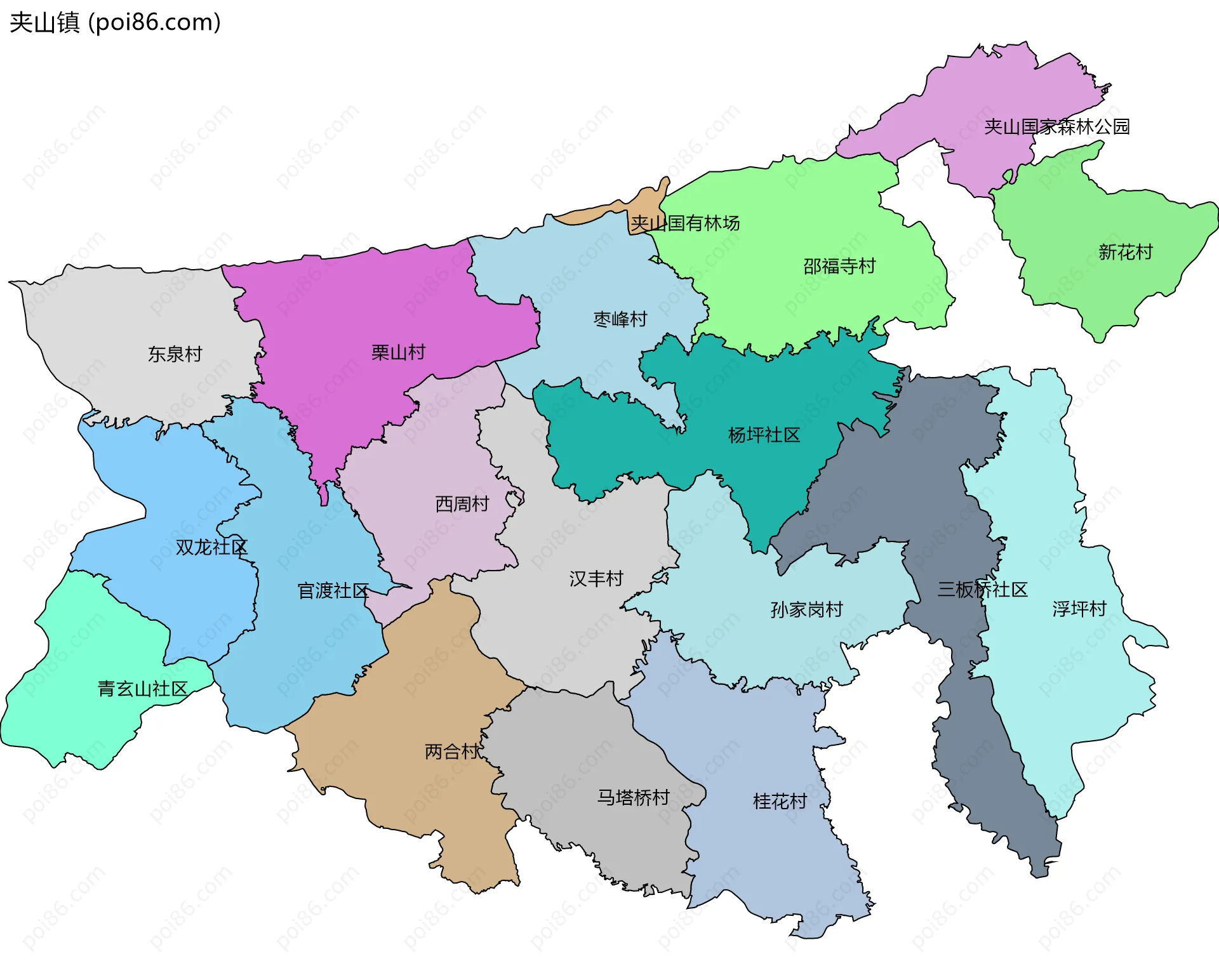 夹山镇边界地图(五级行政区划)