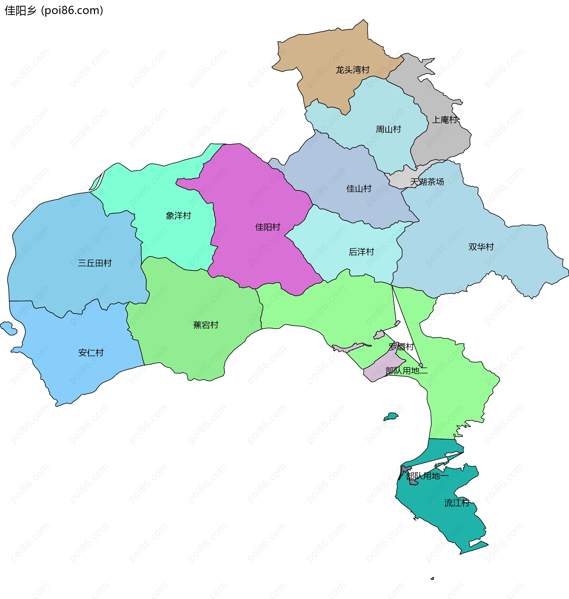 佳阳乡边界地图(五级行政区划)