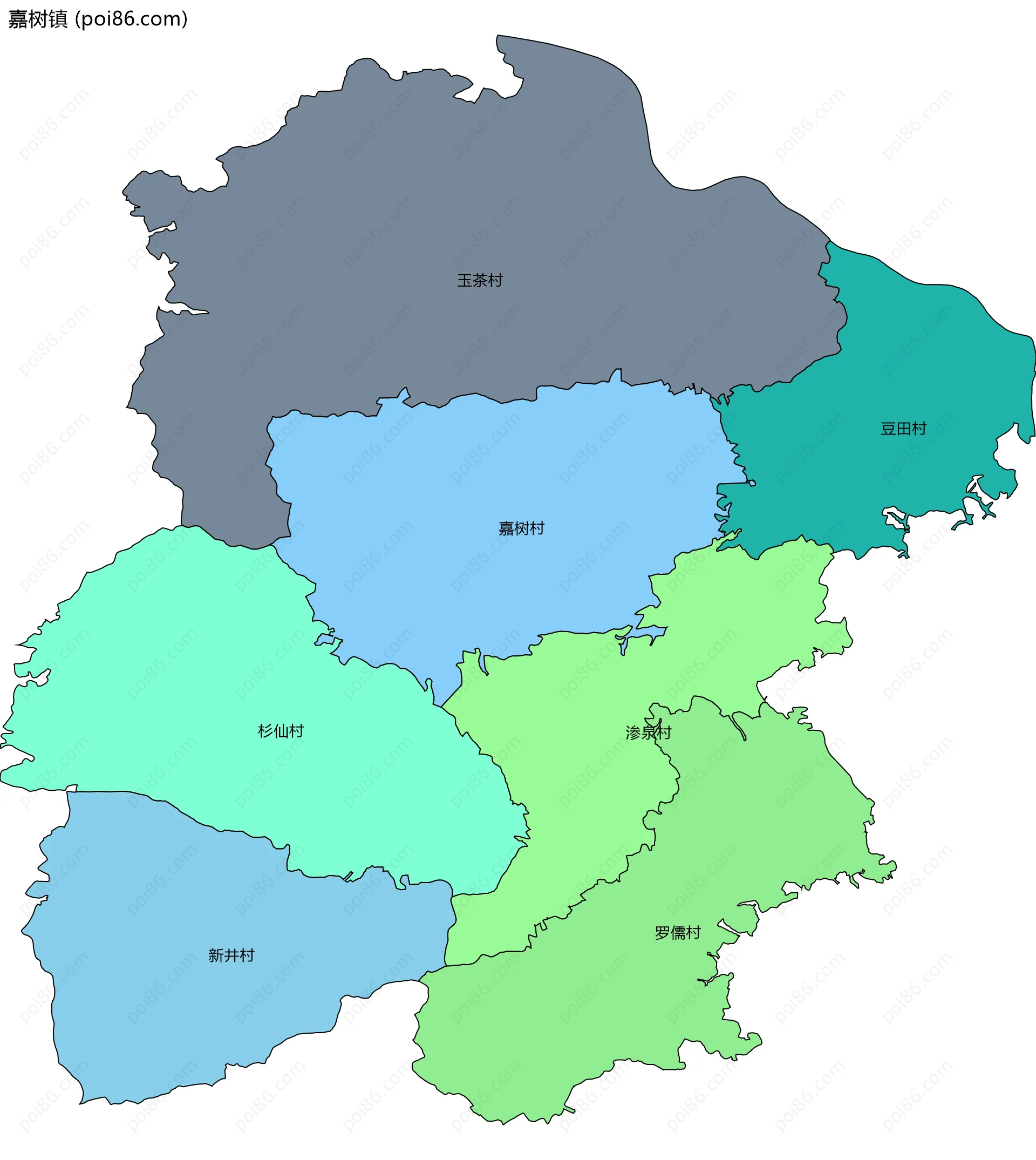 嘉树镇边界地图(五级行政区划)