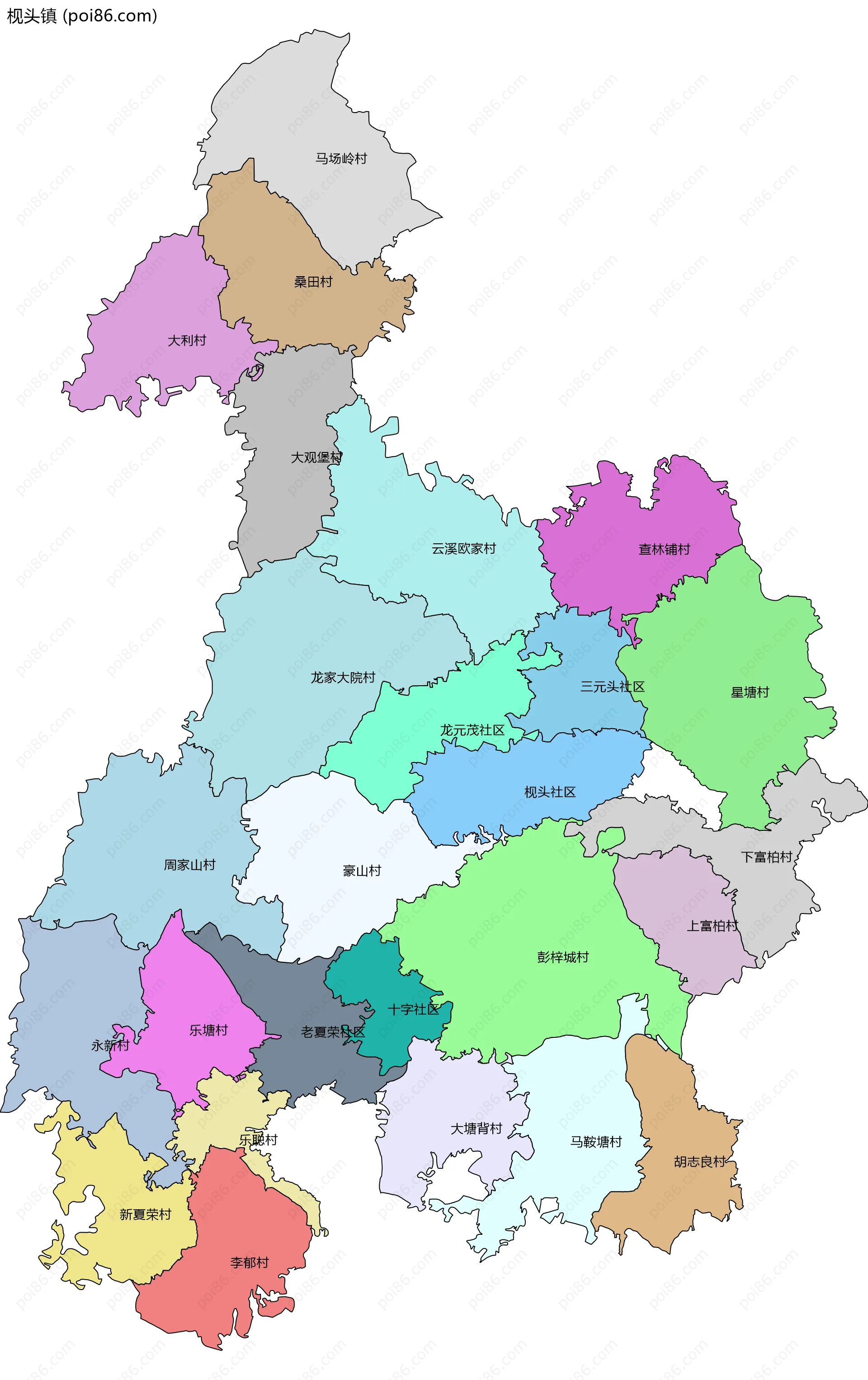 枧头镇边界地图(五级行政区划)