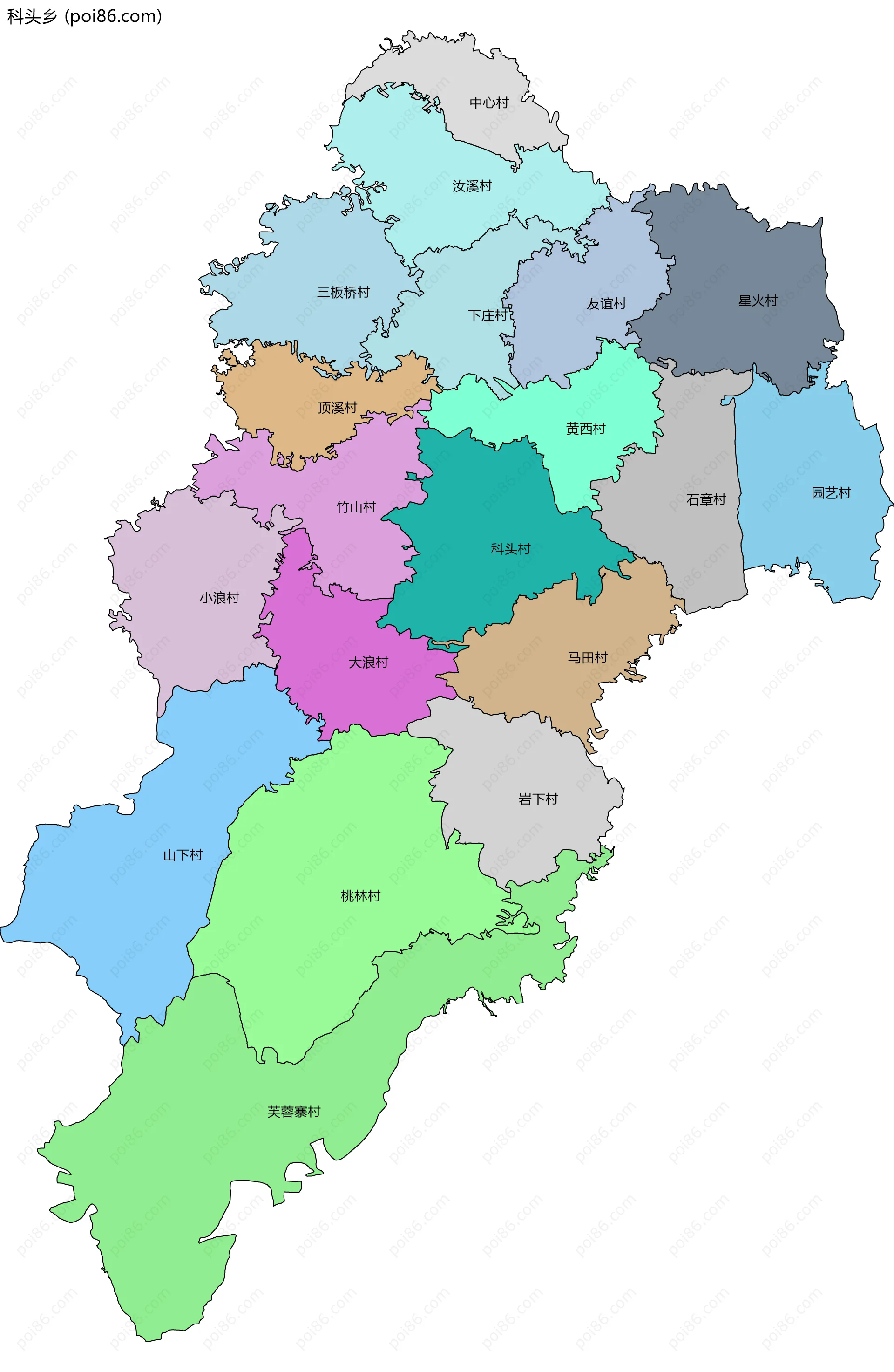 科头乡边界地图(五级行政区划)