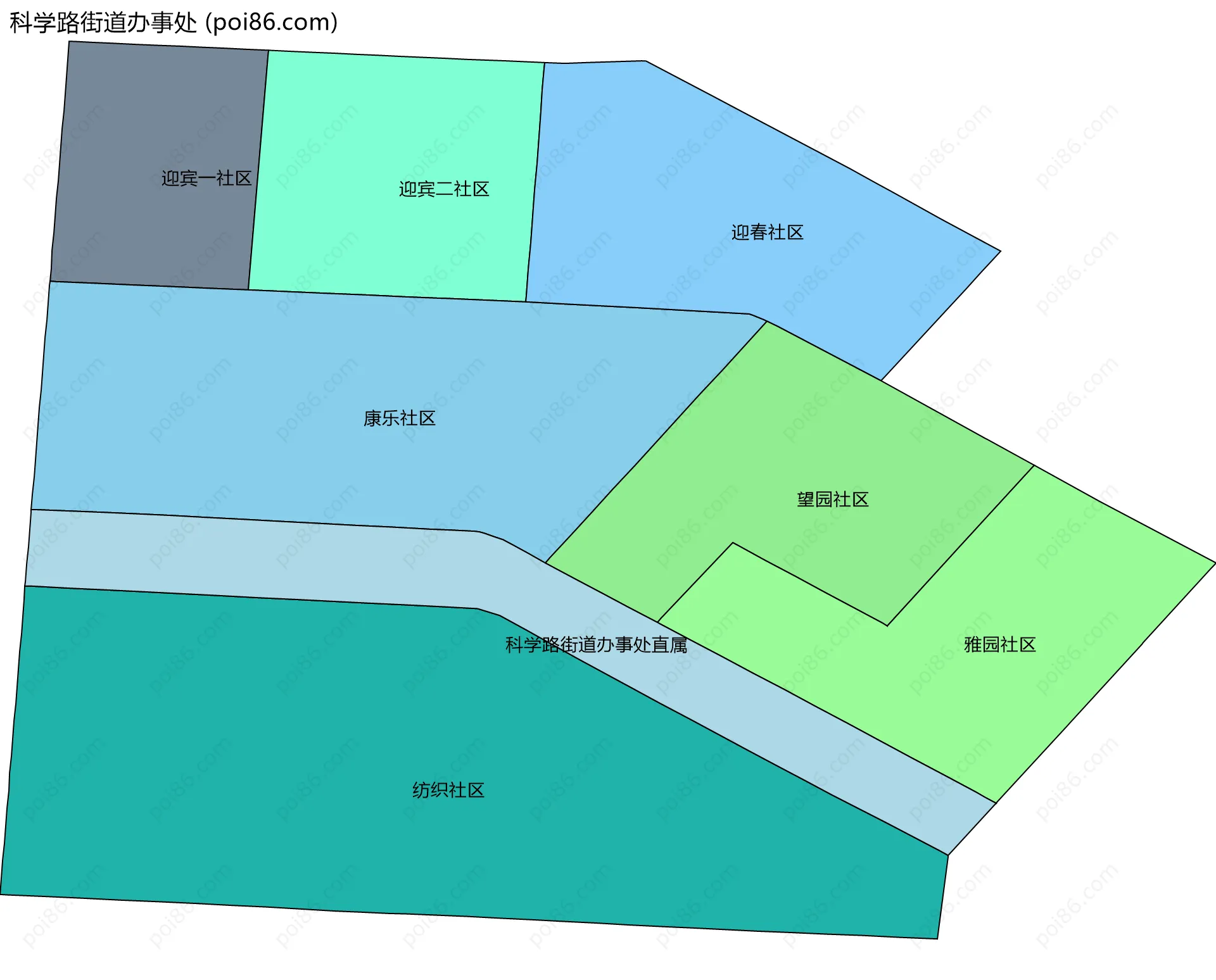 科学路街道办事处边界地图(五级行政区划)