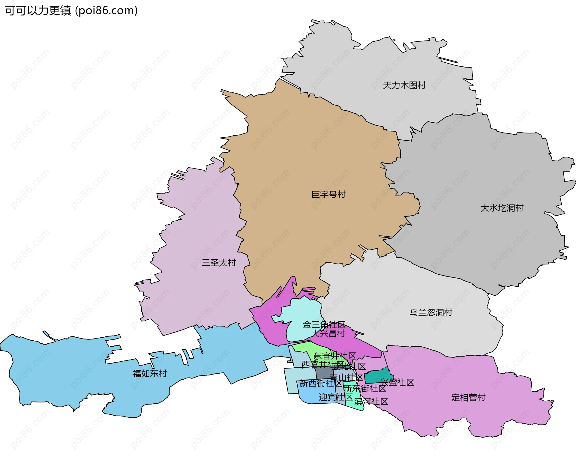 可可以力更镇边界地图(五级行政区划)