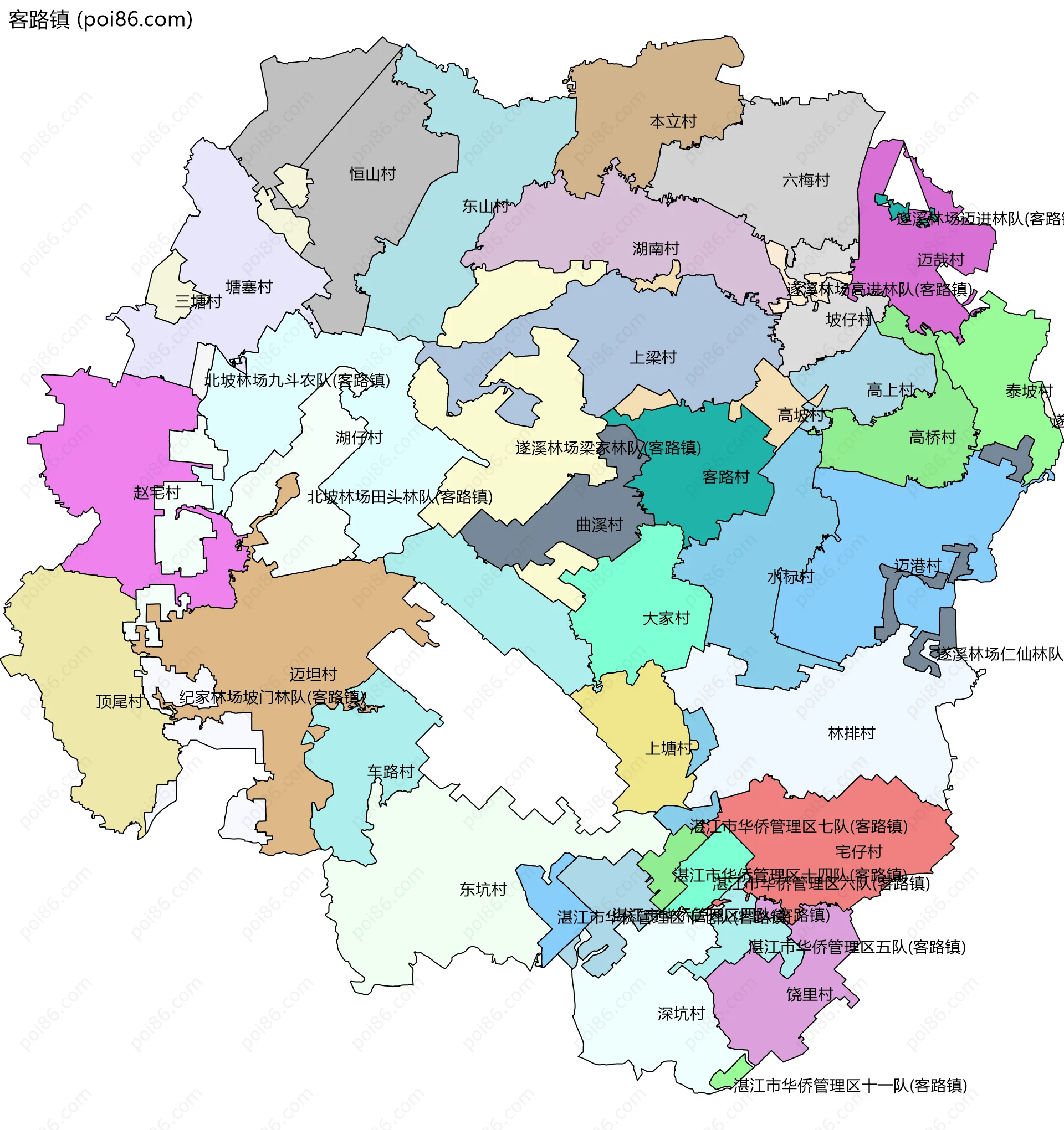 客路镇边界地图(五级行政区划)