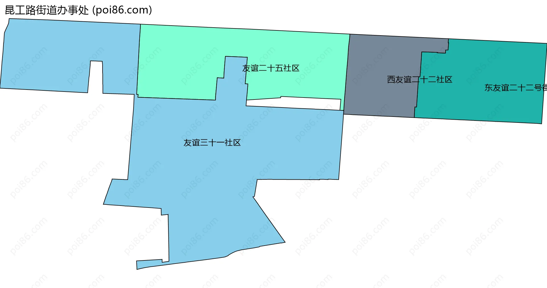昆工路街道办事处边界地图(五级行政区划)