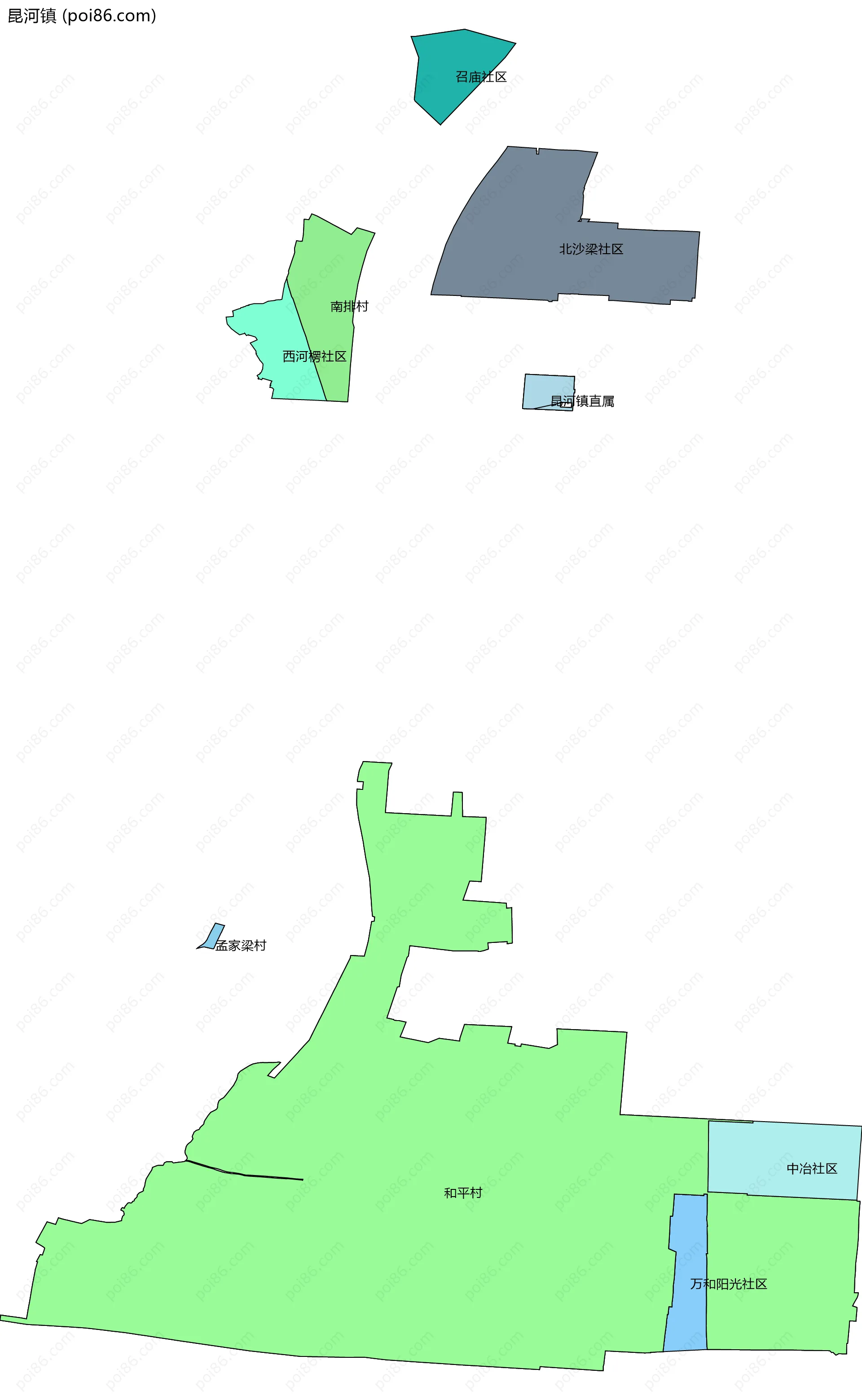 昆河镇边界地图(五级行政区划)