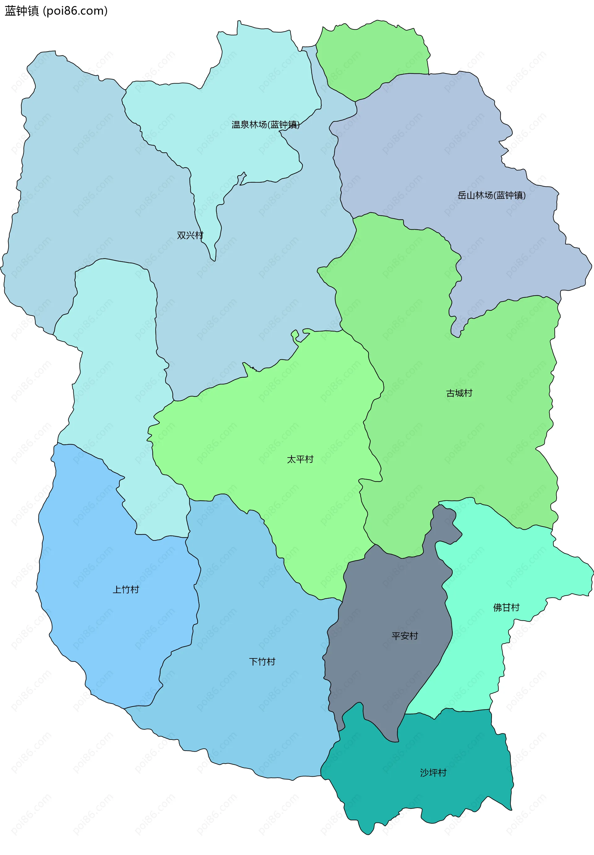 蓝钟镇边界地图(五级行政区划)