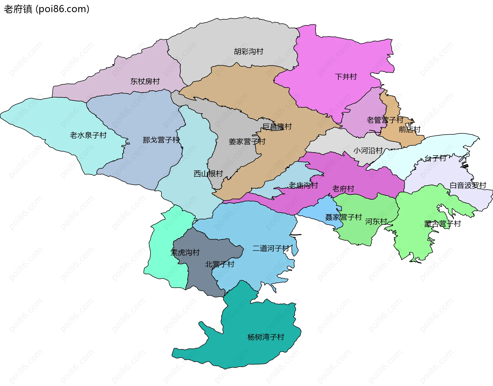 老府镇边界地图(五级行政区划)