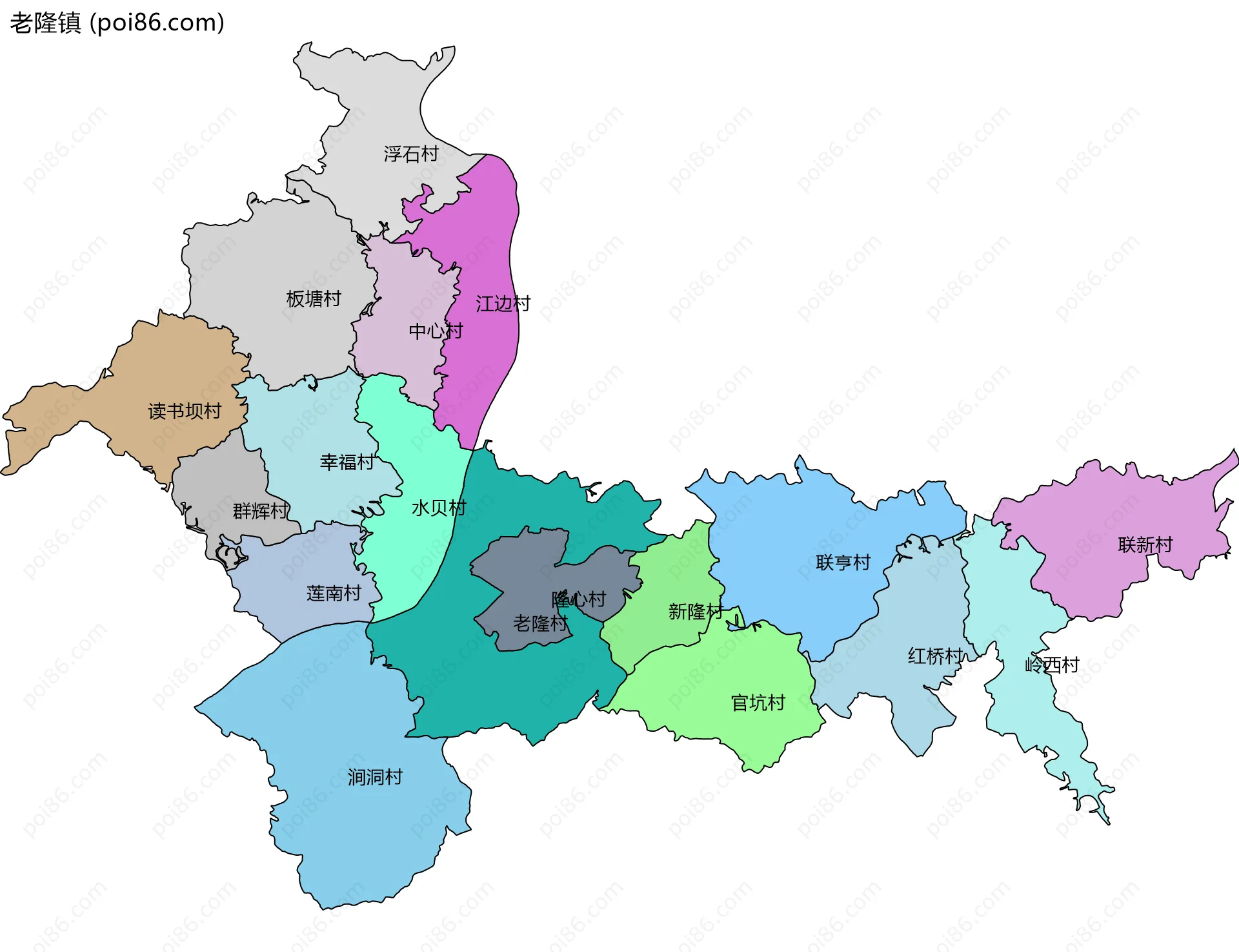老隆镇边界地图(五级行政区划)