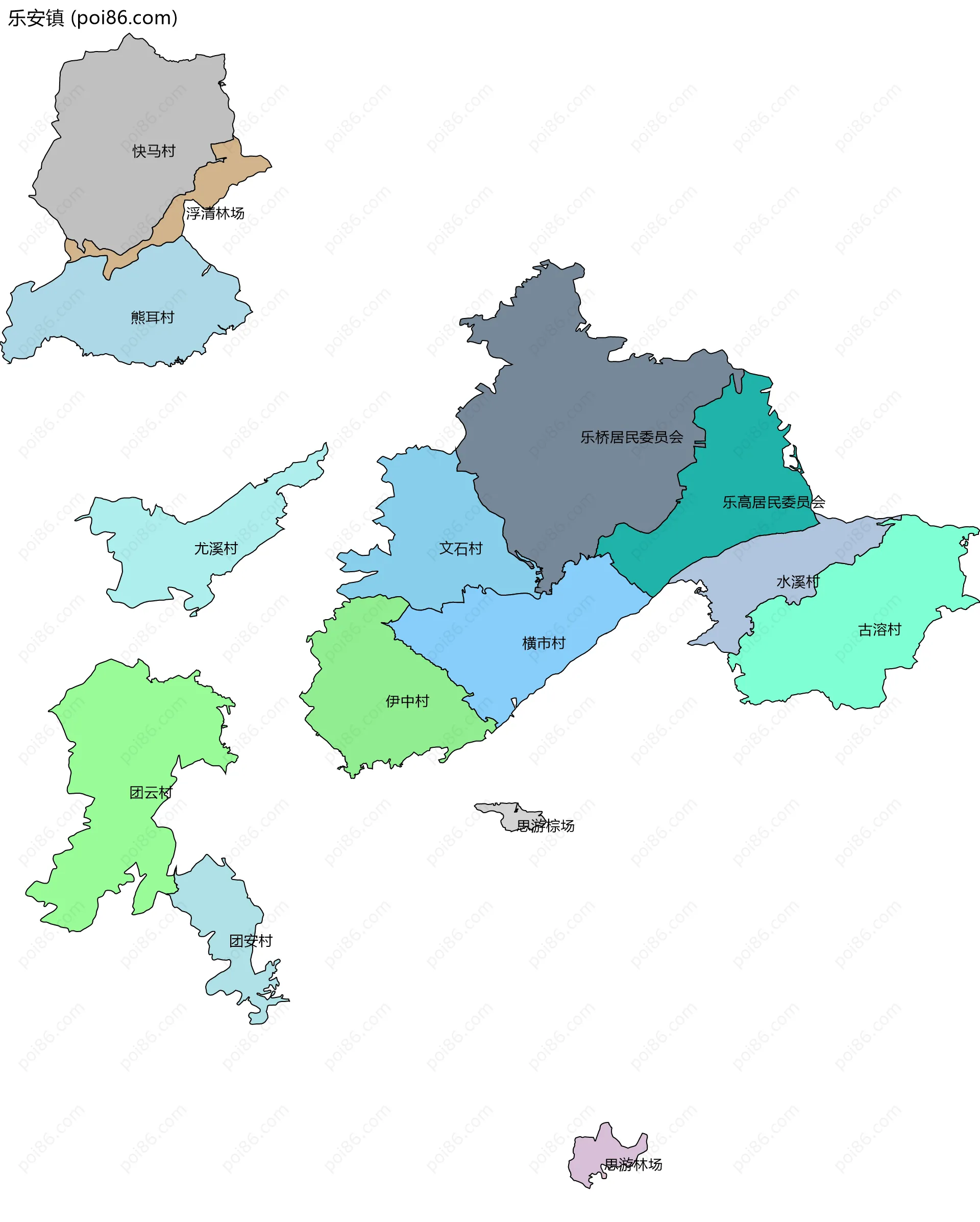乐安镇边界地图(五级行政区划)