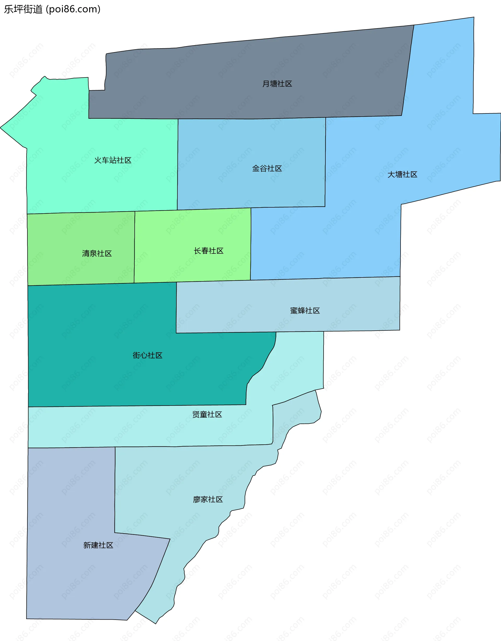 乐坪街道边界地图(五级行政区划)
