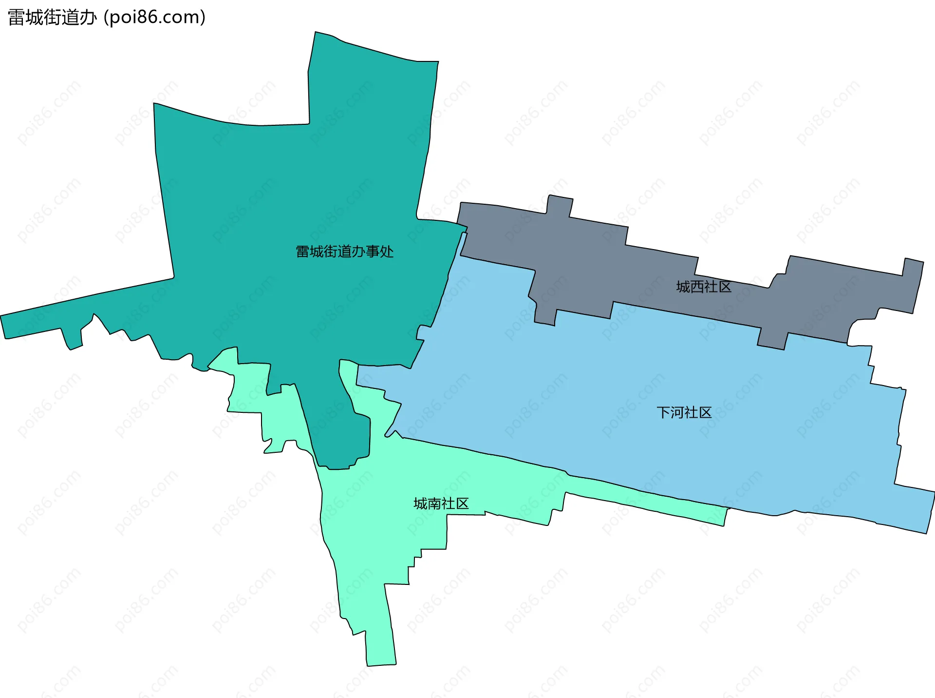 雷城街道办边界地图(五级行政区划)