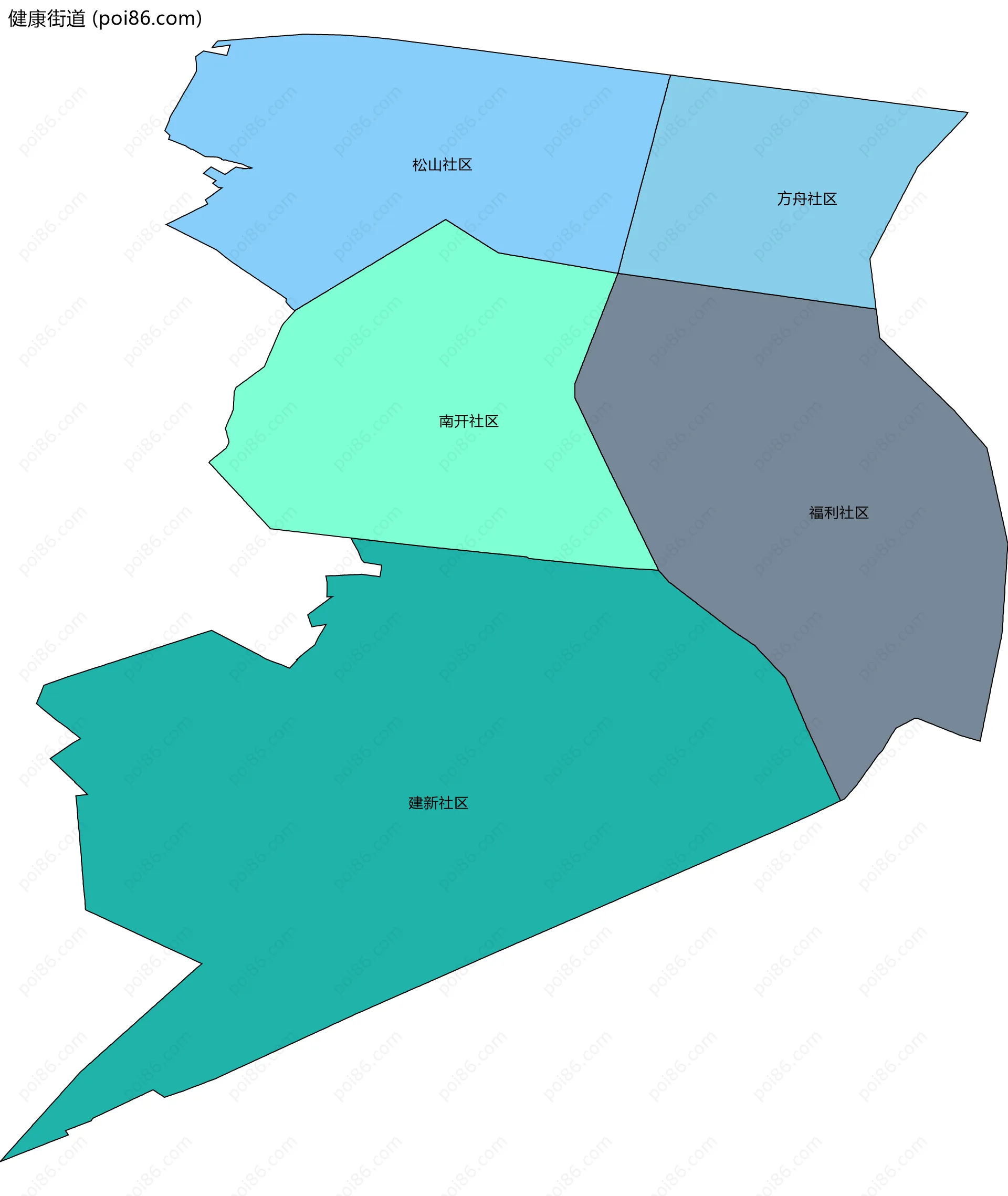 健康街道边界地图(五级行政区划)