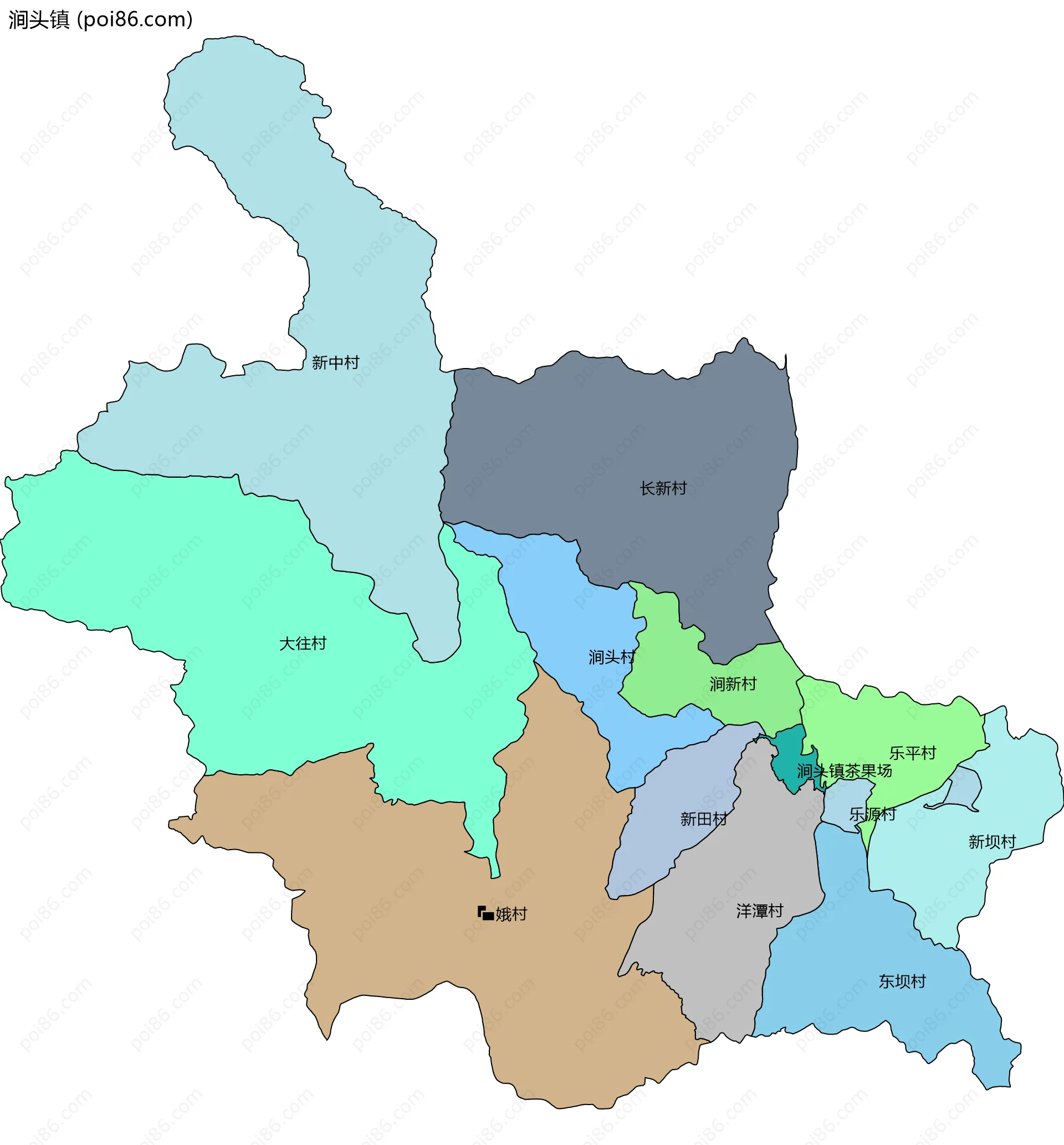 涧头镇边界地图(五级行政区划)