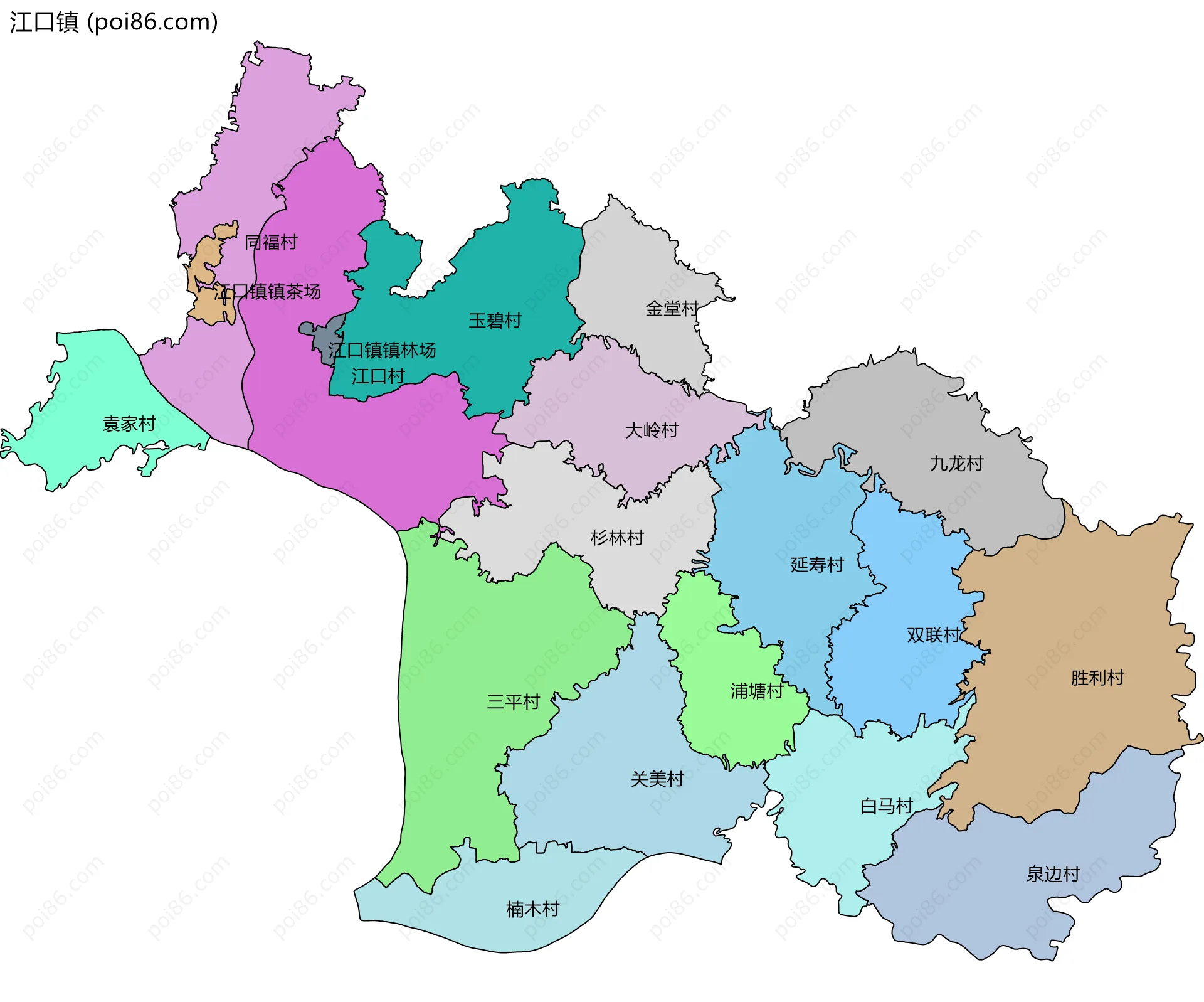 江口镇边界地图(五级行政区划)