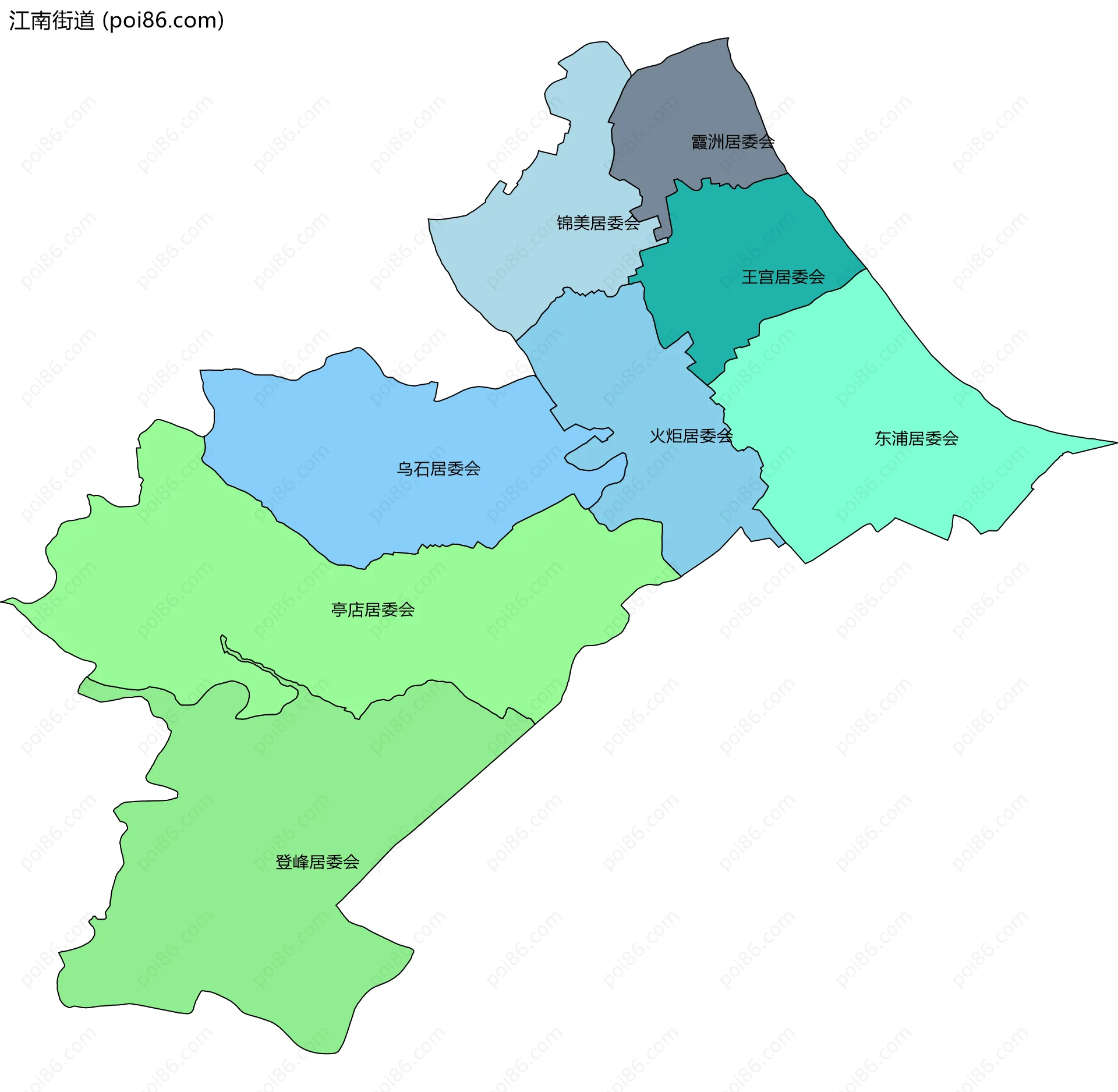 江南街道边界地图(五级行政区划)