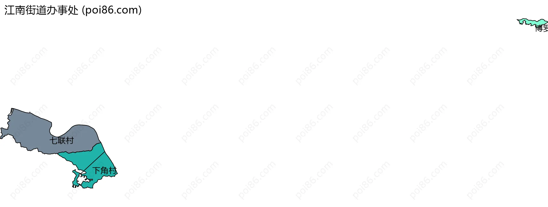 江南街道办事处边界地图(五级行政区划)