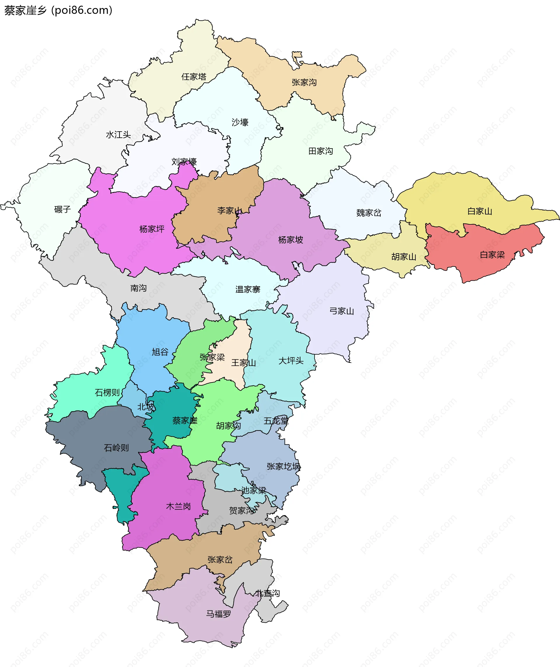 蔡家崖乡边界地图(五级行政区划)