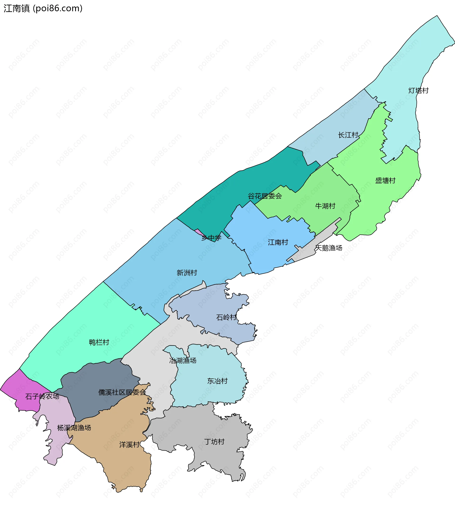 江南镇边界地图(五级行政区划)